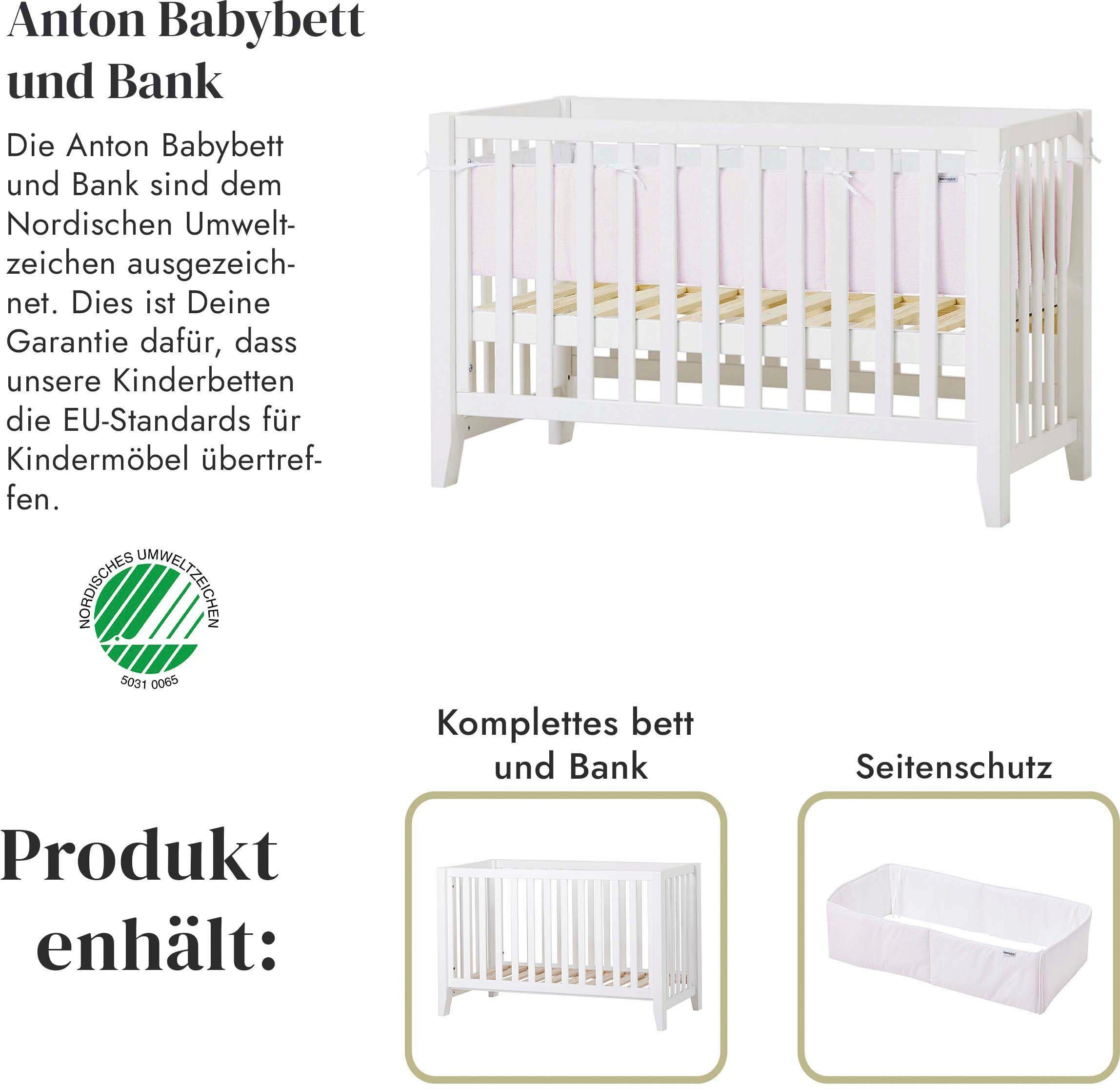 Matratze Komplettbett 2fach Umbaubar weiß/rosa ANTON, Nest, mit mit Sitzbank zu höhenverstellbar, Hoppekids