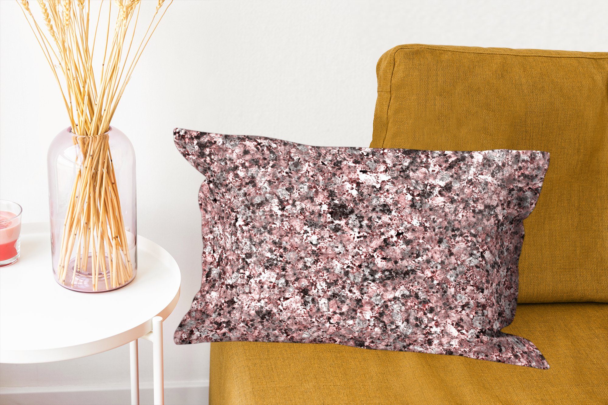 Granit, mit Rosa Füllung, Dekokissen Dekokissen Schlafzimmer - Wohzimmer Schwarz Zierkissen, MuchoWow Dekoration, - - Kristall