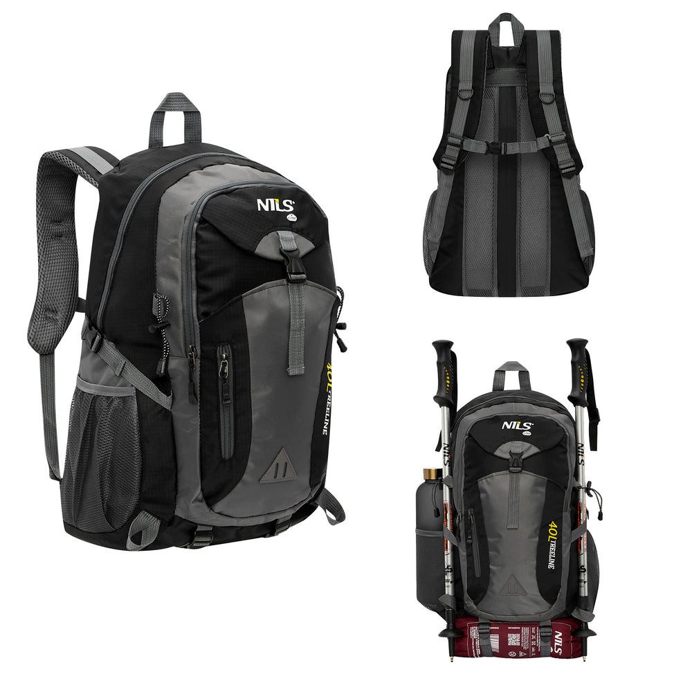 NILS CAMP Trekkingrucksack Wanderrucksack Tourenrucksack Outdoorrucksack (Spar-Set, 1-tlg., 52 x 33 x 20 cm leicht), 40 l, 600 g, Trennwand, Belüftung, 3 RV-Taschen