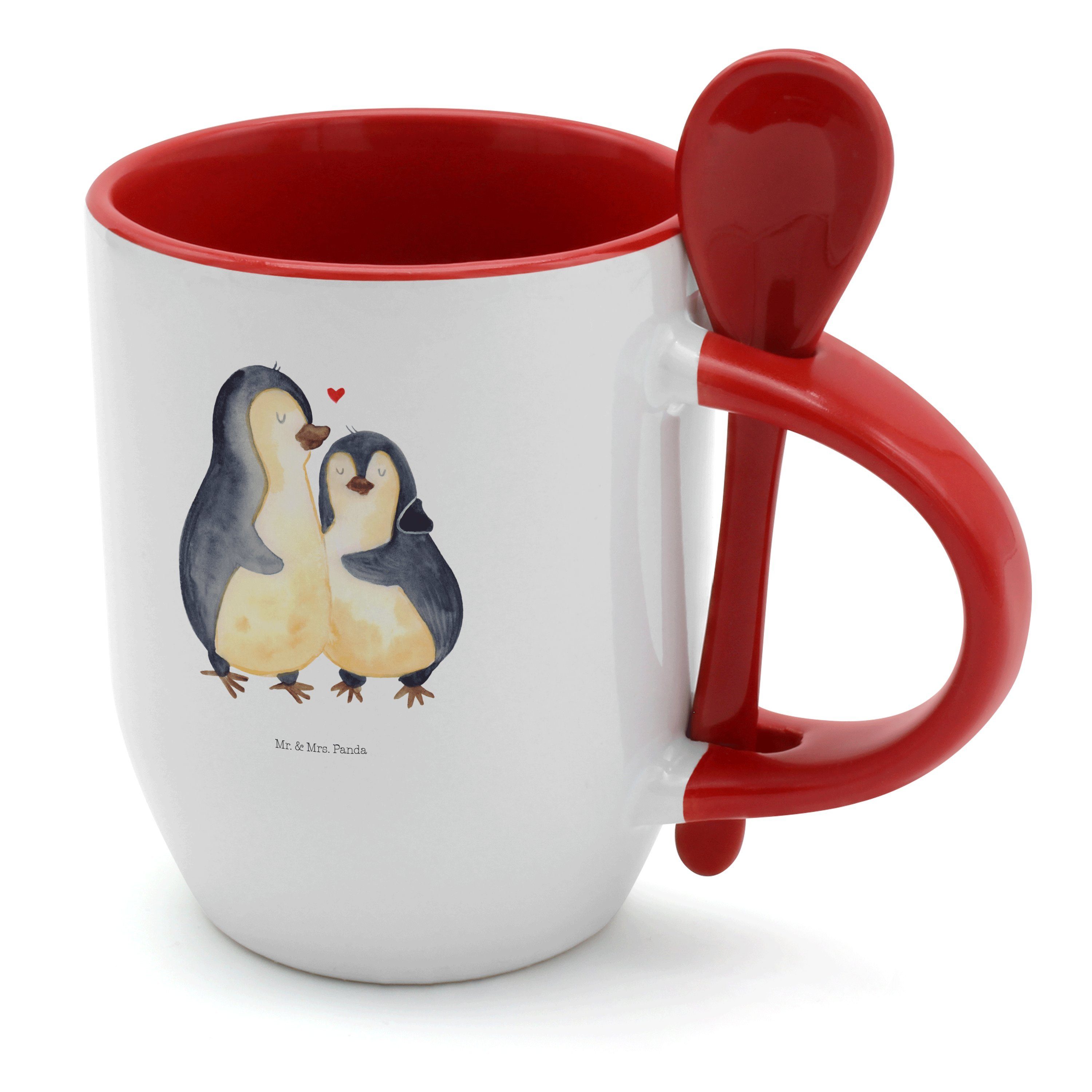 Mr. & Mrs. Panda Tasse Pinguin umarmend - Weiß - Geschenk, Liebesgeschenk, Tassen, Paar, Lie, Keramik