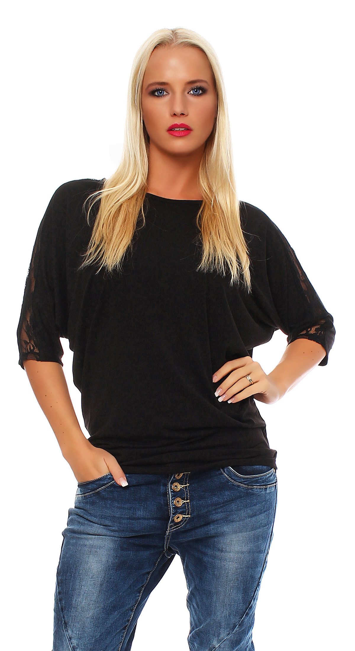 Mississhop 3/4-Arm-Shirt Damen Shirt mit Spitze günstig online kaufen