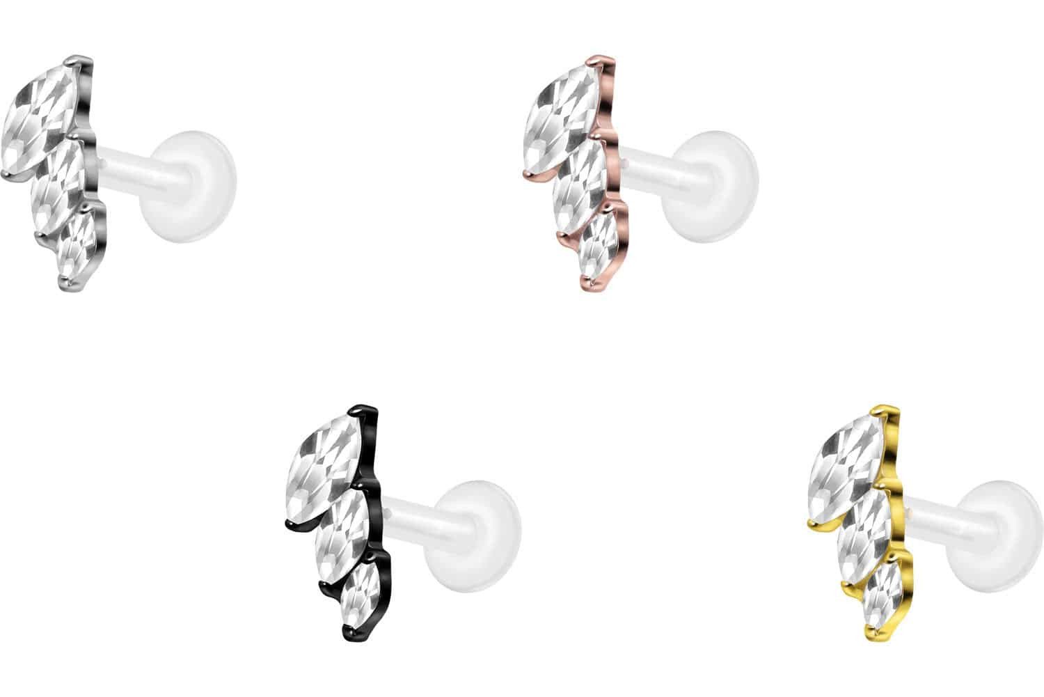 PIERCINGLINE Piercing-Set PTFE Labret mit Innengewinde + Titan-Aufsatz 3 EINGEFASSTE (Labrets, 1-tlg)