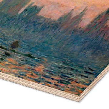 Posterlounge Holzbild Claude Monet, Parlament in London bei Sonnenuntergang, Wohnzimmer Malerei