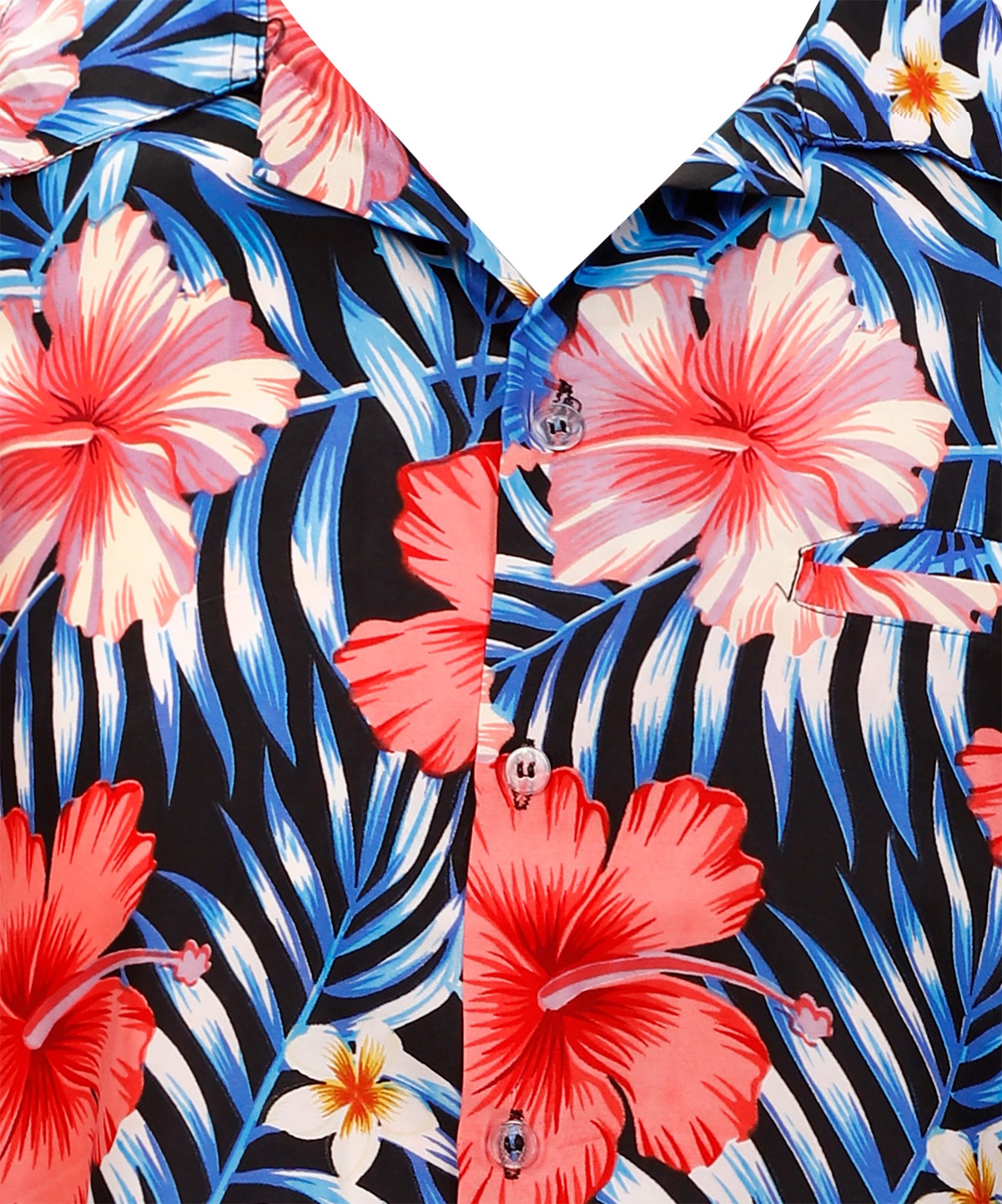 King Kameha Hawaiihemd Tropical Hibiscus Funky Hawaii-Hemd Kurzarm Front-Tasche Unisex