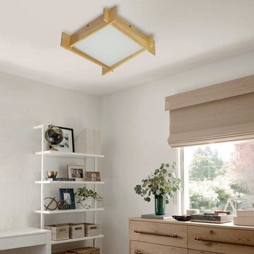 ZMH LED Deckenleuchte Dimmbar Deckenlampe Holz Rustikal - Wohnzimmerlampe Flach, LED fest integriert, 3000-6000k, 33W Lampe für Wohnzimmer Küche Schlafzimmer