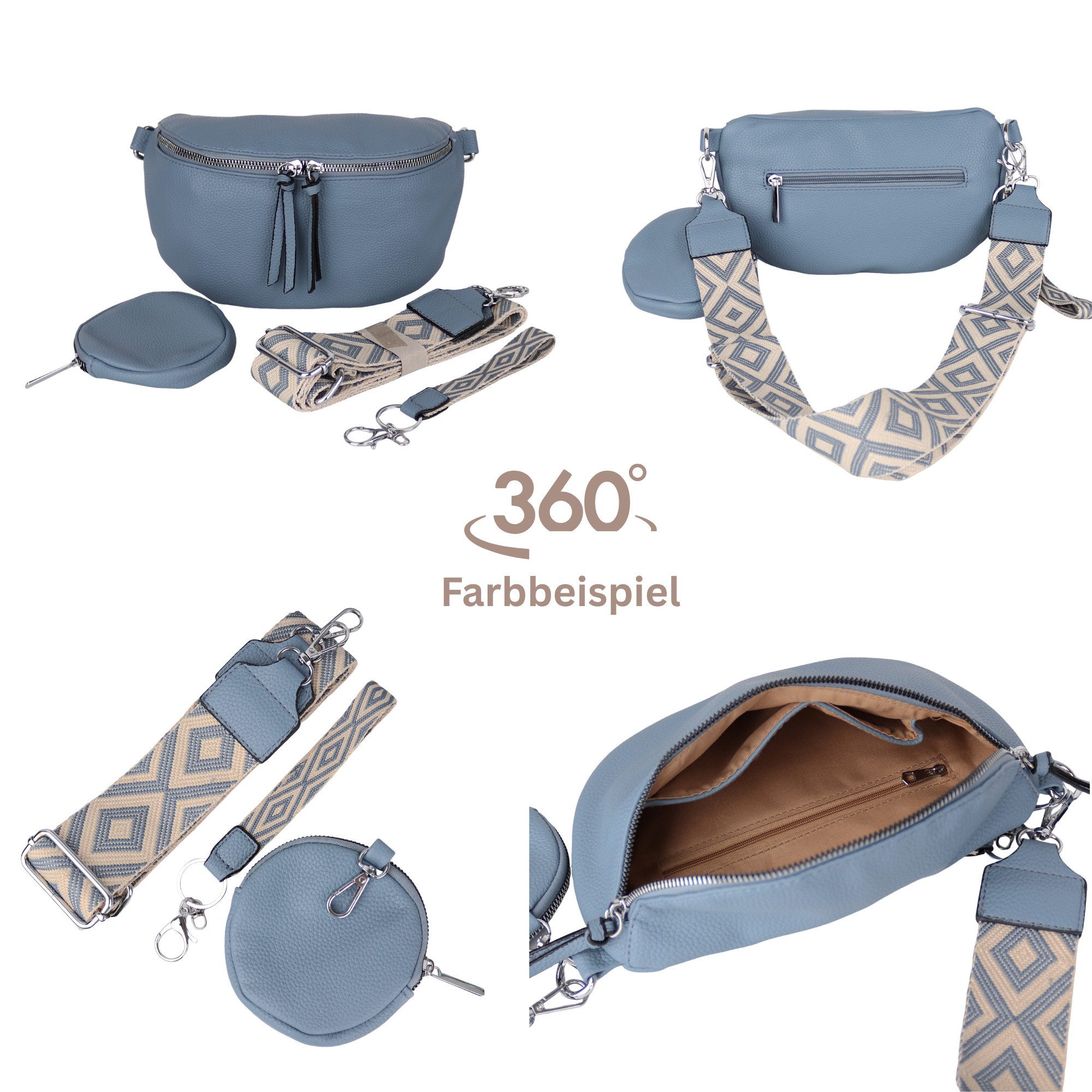 MIRROSI Bauchtasche Damen Taschen, Umhängetasche, Brusttasche, 26x16x8cm Veganes Leder (Schultertasche für jeden Anlass, (dazu 1x Schlüsselband und 1x Münzenbeu – Bild 3 von 3