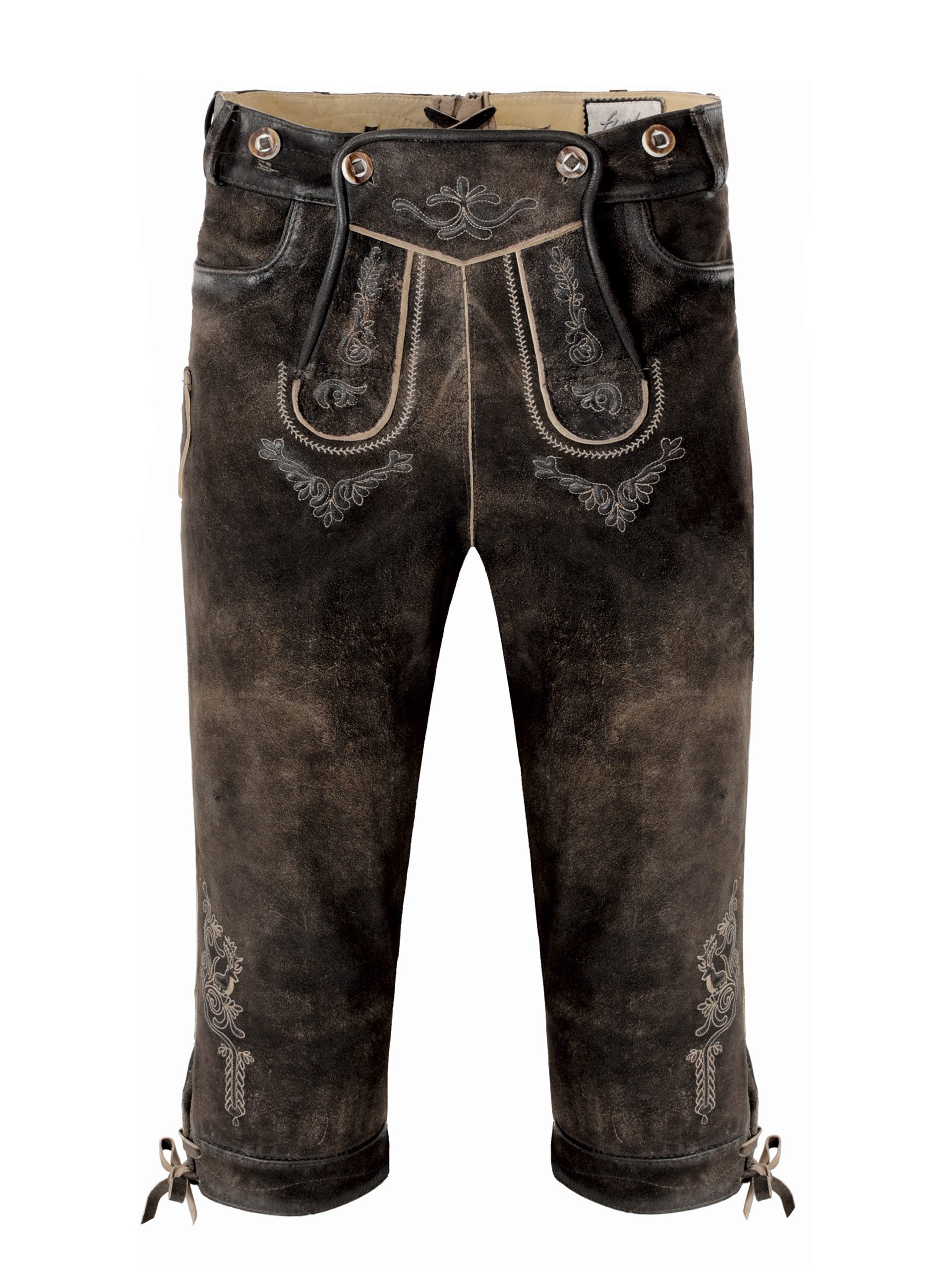 FUCHS Trachtenlederhose Trachtenlederhose Herren Kniebund Dunkelbraun Echtleder Oktoberfest (1-tlg)