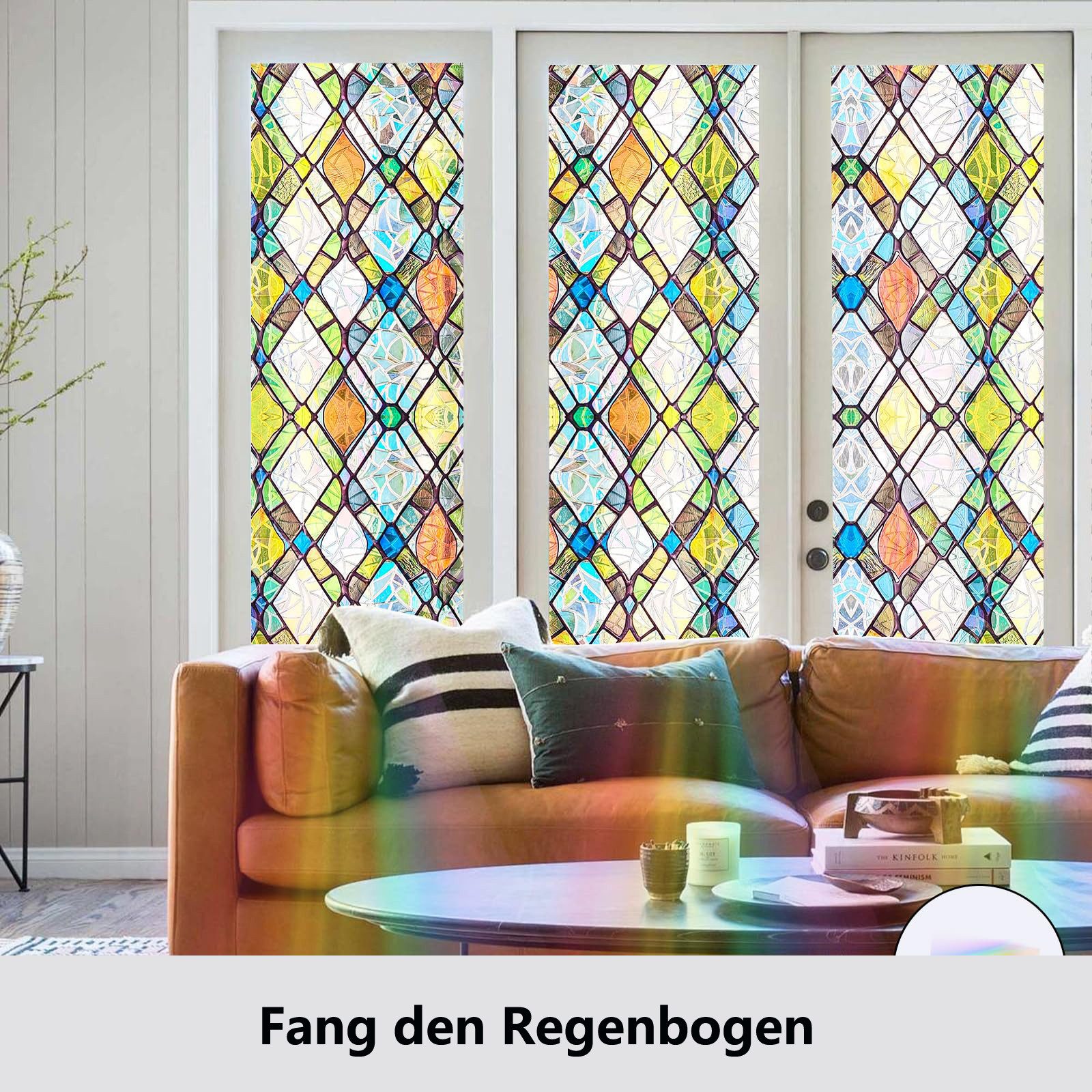 Agger Fensterfolie Fenster-Sichtschutzfolie – Statisch haftende, dekorative-Folie, Klebstofffreie 3D-Regenbogen-Milchglasfolie mit UV-Schutz – Bild 3 von 5