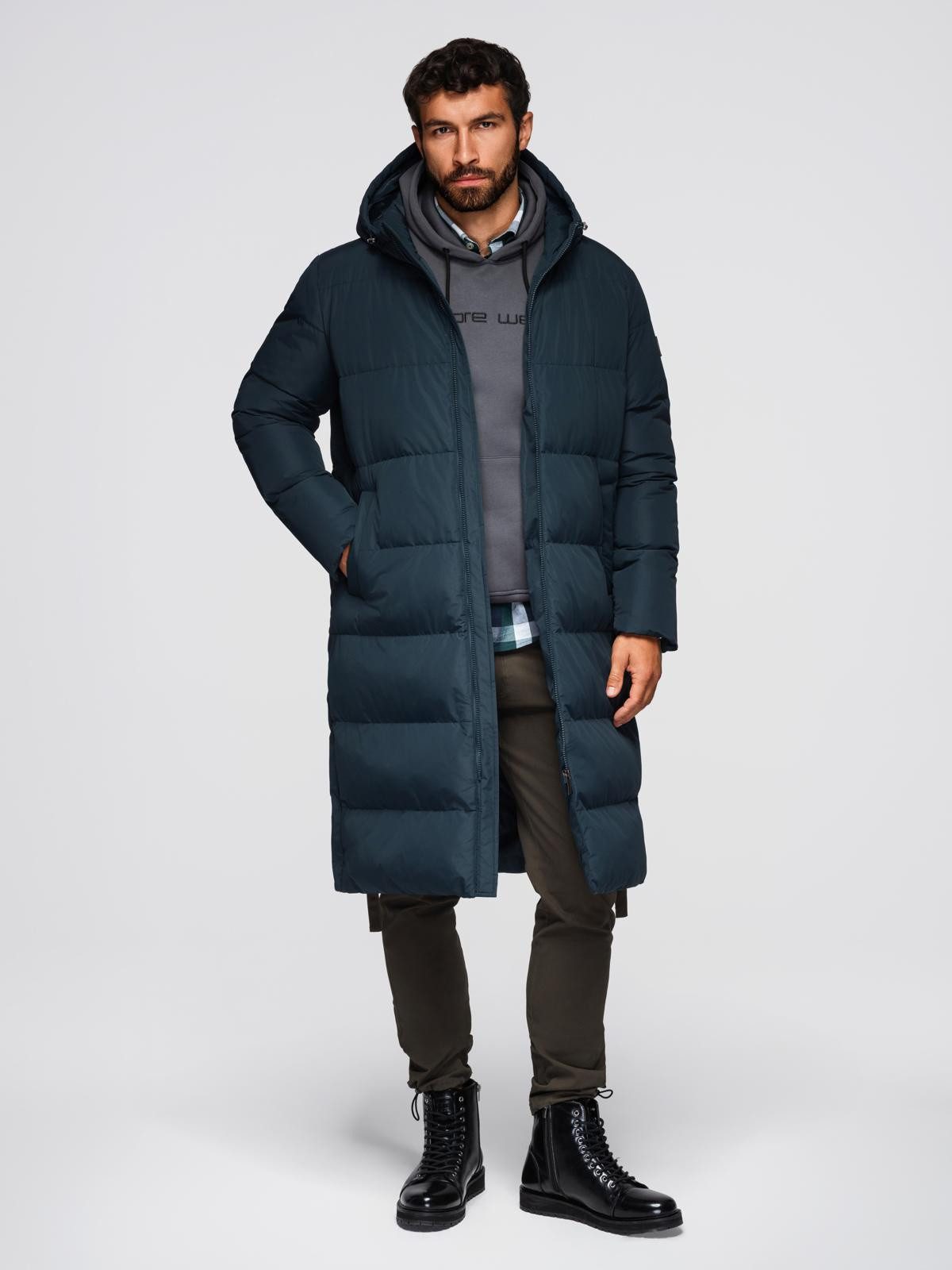 OMBRE Wintermantel Klassische lange Herrenjacke mit Kapuze