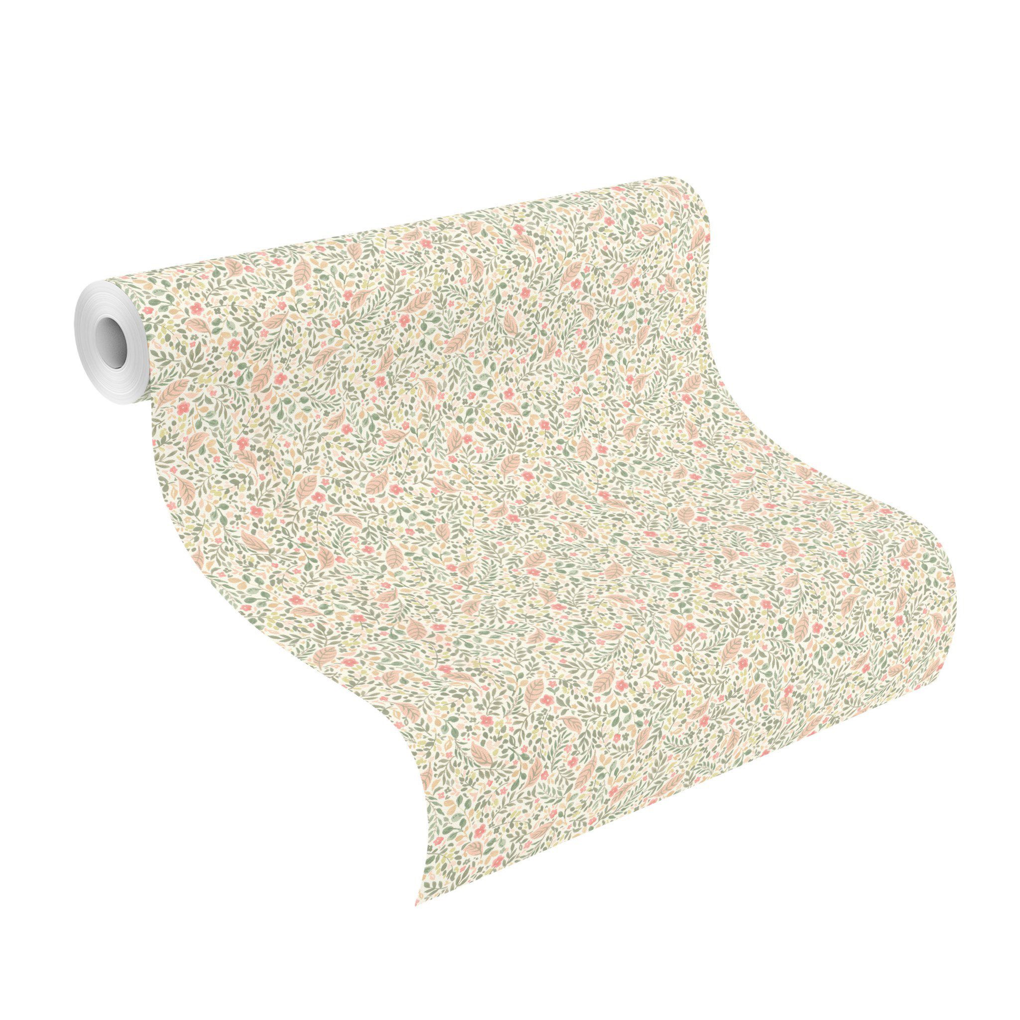 Rasch Vliestapete Blumen mit kleinen bunten Blümchen, strukturiert, floral, geblümt, (1 St), Skandi