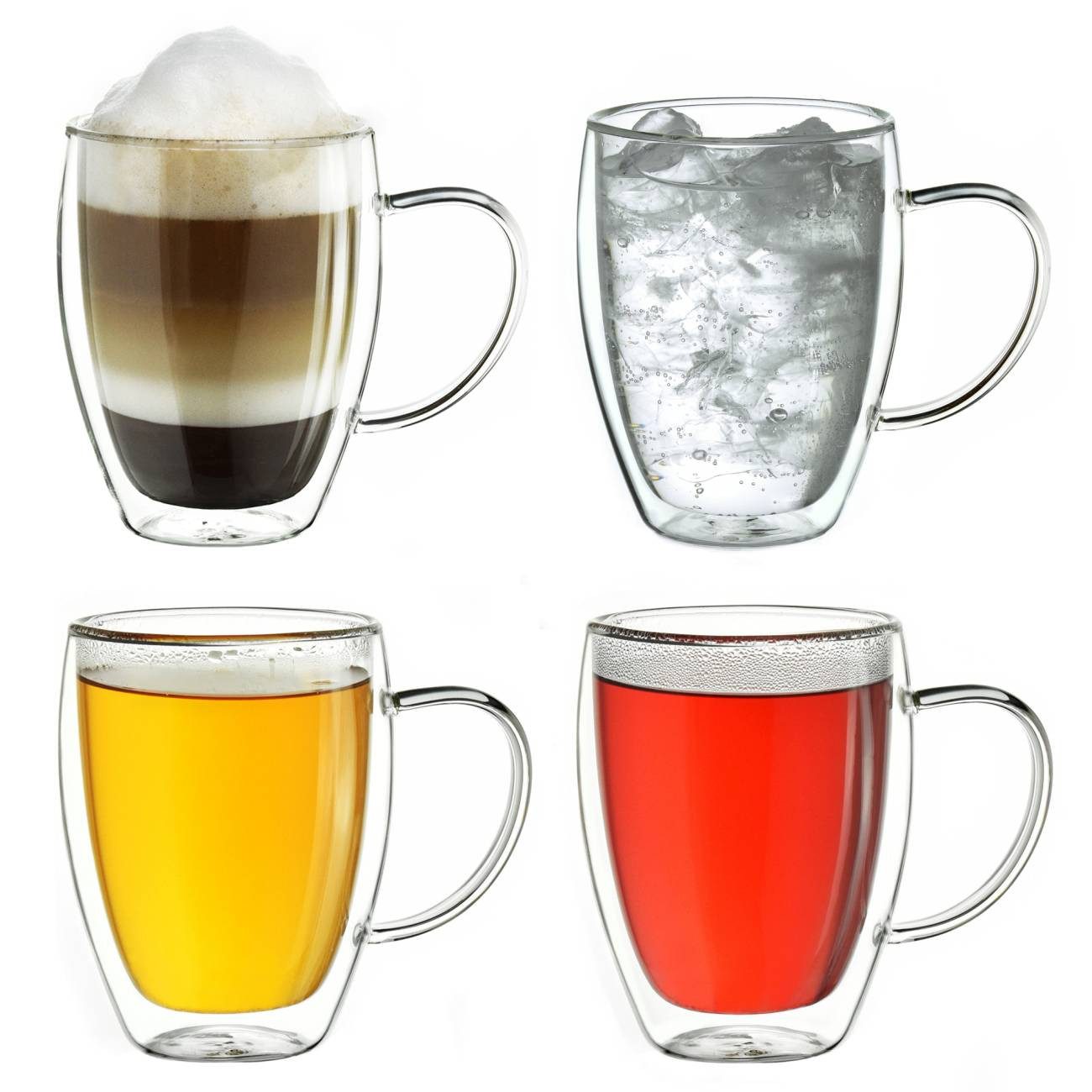 Creano Teeglas Thermoglas “hoch” mit Henkel 250ml 4er-Set, Borosilikatglas, 4 Gläaser