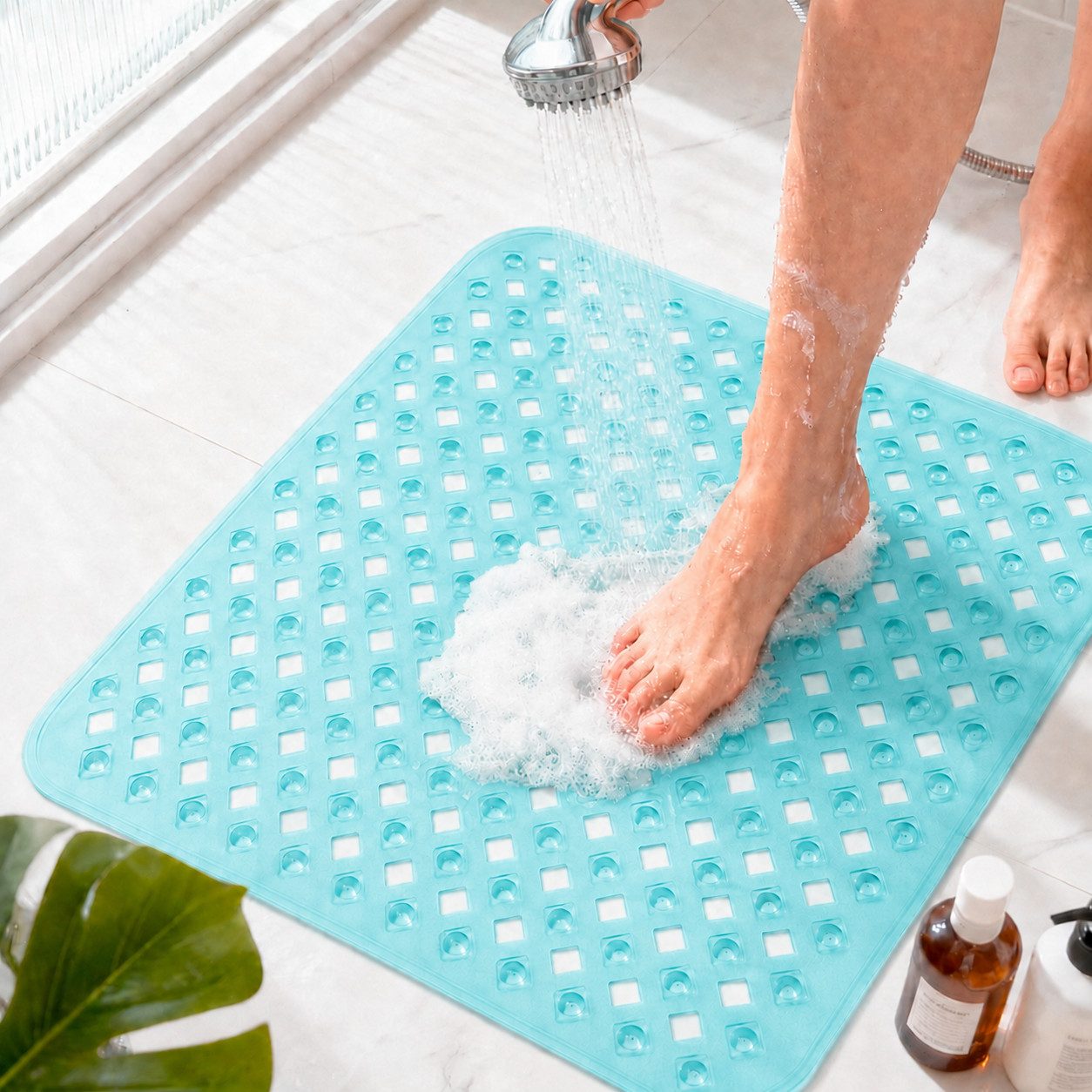 ibettertec Antirutschmatte Rutschfeste Duschmatte 53x53 cm, schimmelresistent & hautfreundlich, Duschmatte rutschfest, schimmelresistente Antirutschmatte Dusche Duscheinlage rutschfest mit Saugnäpfen 100% BPA-frei, maschinenwaschbar, für Dusche und Badewa