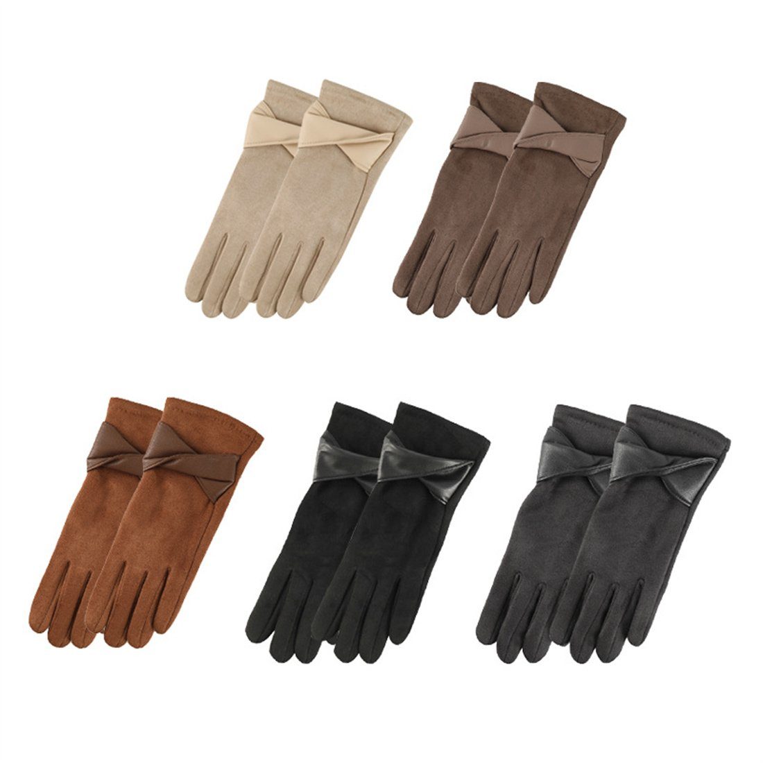 DÖRÖY Fleecehandschuhe berührbarer Damenhandschuhe, Handschuhe mit Schwarz Schleife Gepolsterte warme