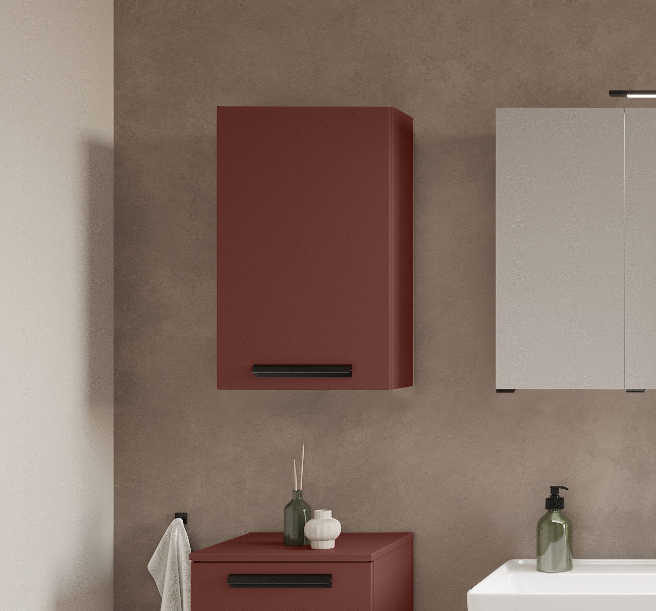 welltime Hängeschrank SALVADA, Hängeschrank 40 cm, gedämpfte Scharniere Rot, Front und Korpus aus hochwertigen MDF, Anti-Finger-Print