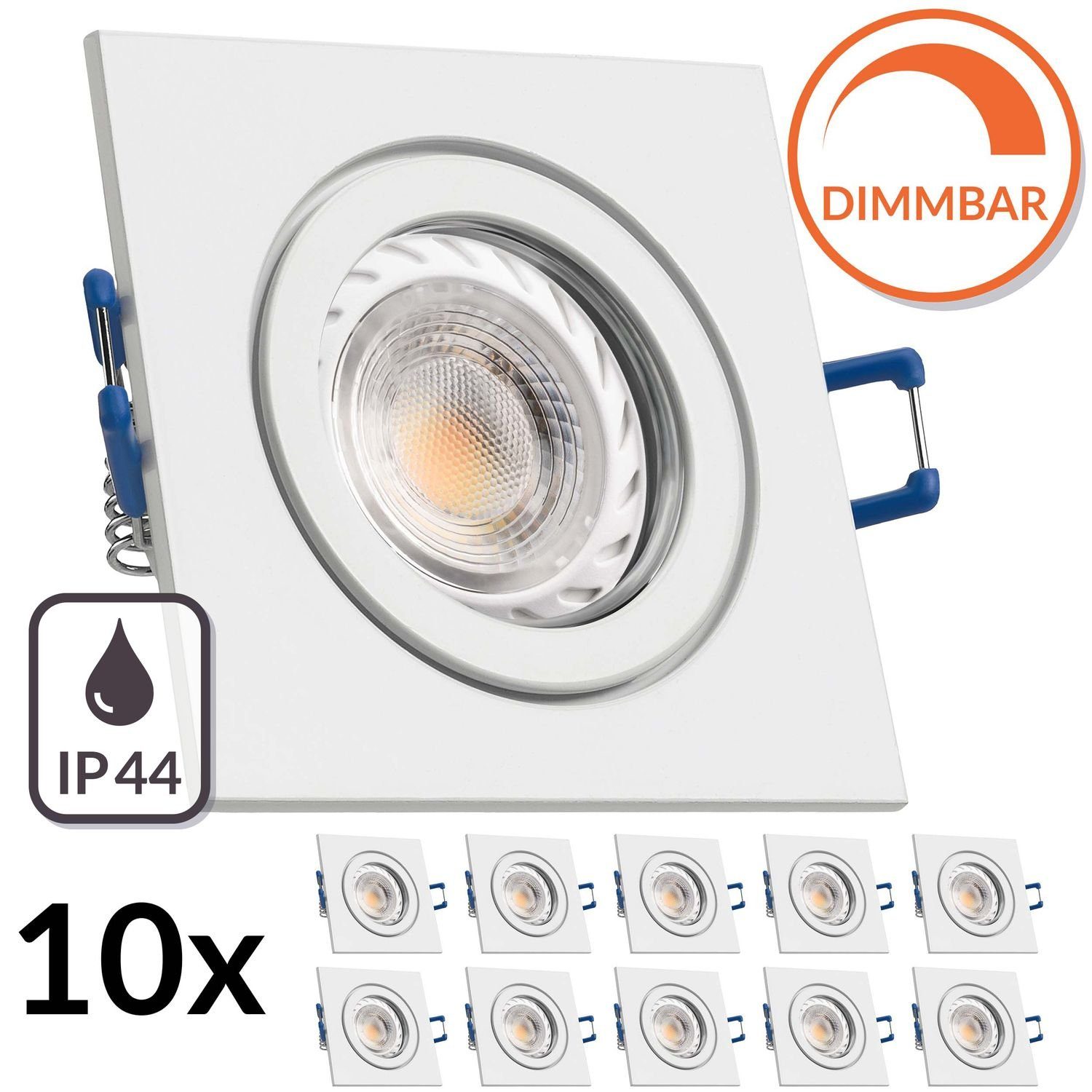 LEDANDO LED Einbaustrahler 10er IP44 LED Einbaustrahler Set GU10 in weiß mit 5,5W LED von LEDANDO