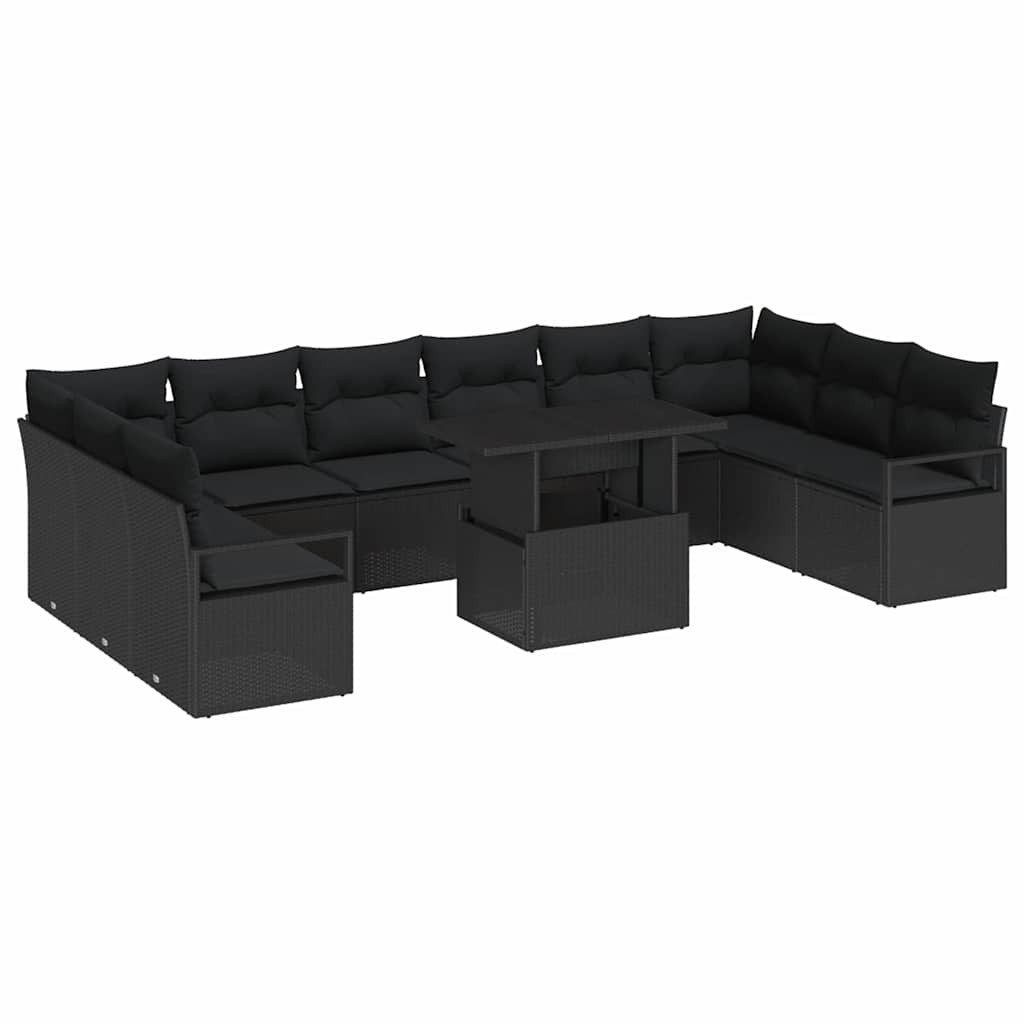 vidaXL Loungesofa Gartensofa-set 11 stk. 10-Sitzanzahl Schwarz Poly-Rattan, 11 Teile