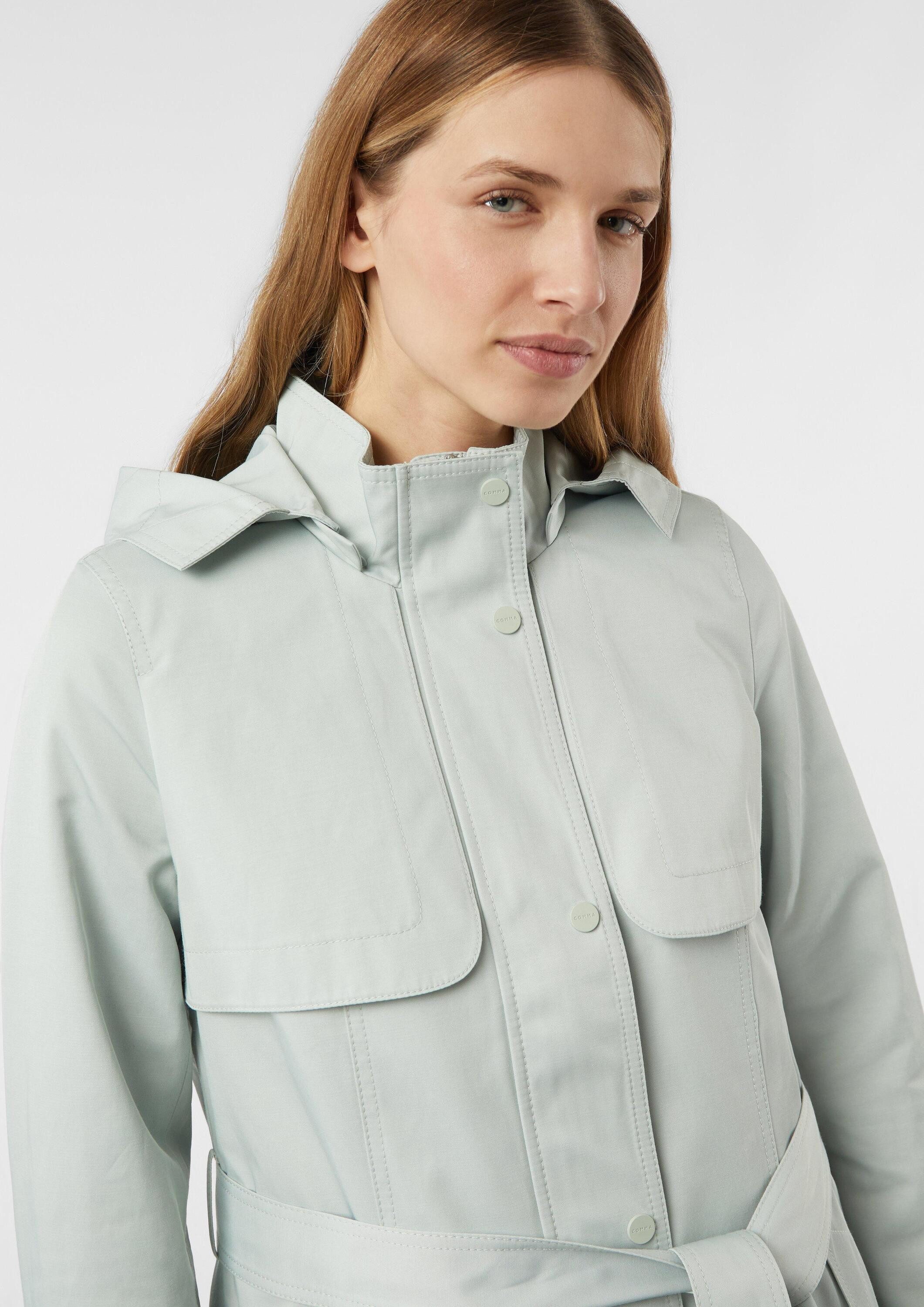 comma Funktionsmantel Outdoor-Mantel Baumwoll-Trenchcoat mit abnehmbarer Kapuze und Bindegürtel