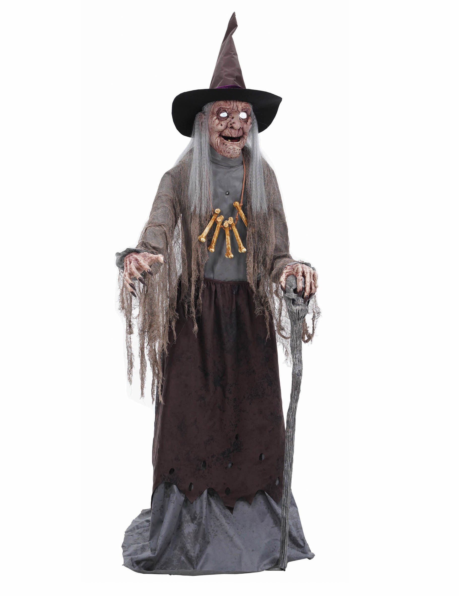 Palmer Kostüm Animatronic gruselige Hexe Deko schwarz grau 1,75m