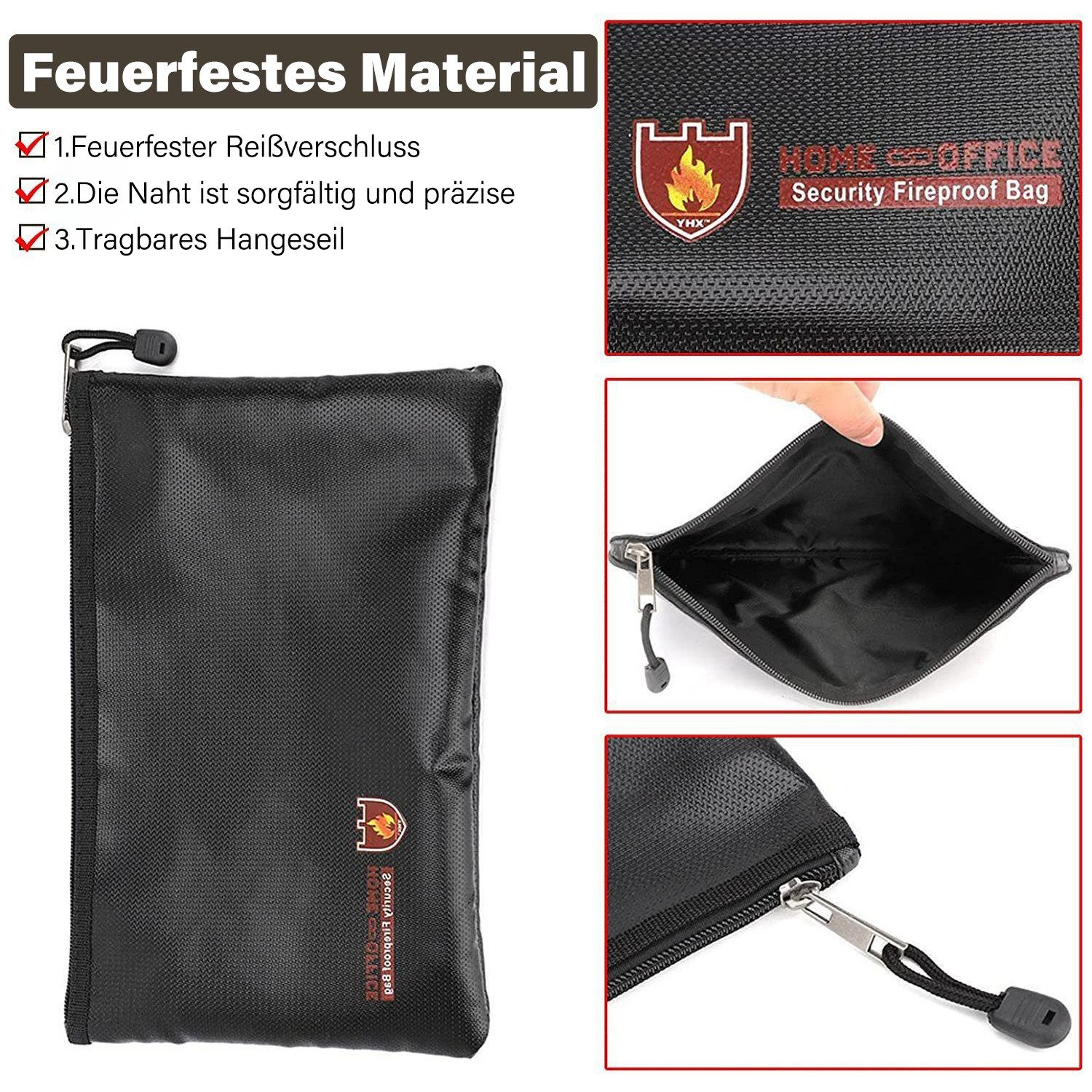 MOPUEA Dokumententasche Dokumententasche Feuerfest und wasserdicht Faltbar mit Reißverschlüsse (Feuerfeste und wasserdichte Sicherheitstasche, Schützt vor Feuer, Wasser, Hitze und Rauch – ideal für Notfälle), Faltbar, wasserdicht, hitzebeständig bis 1000 ℃, vielseitig nutzbar