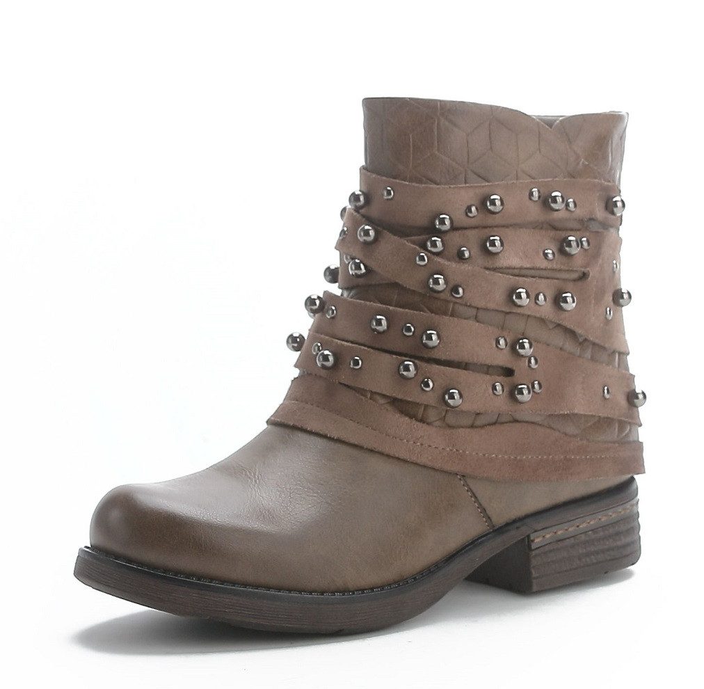 Pogolino ST016 Bikerboots Damen Nieten Stiefeletten Biker Boots leicht gefüttert