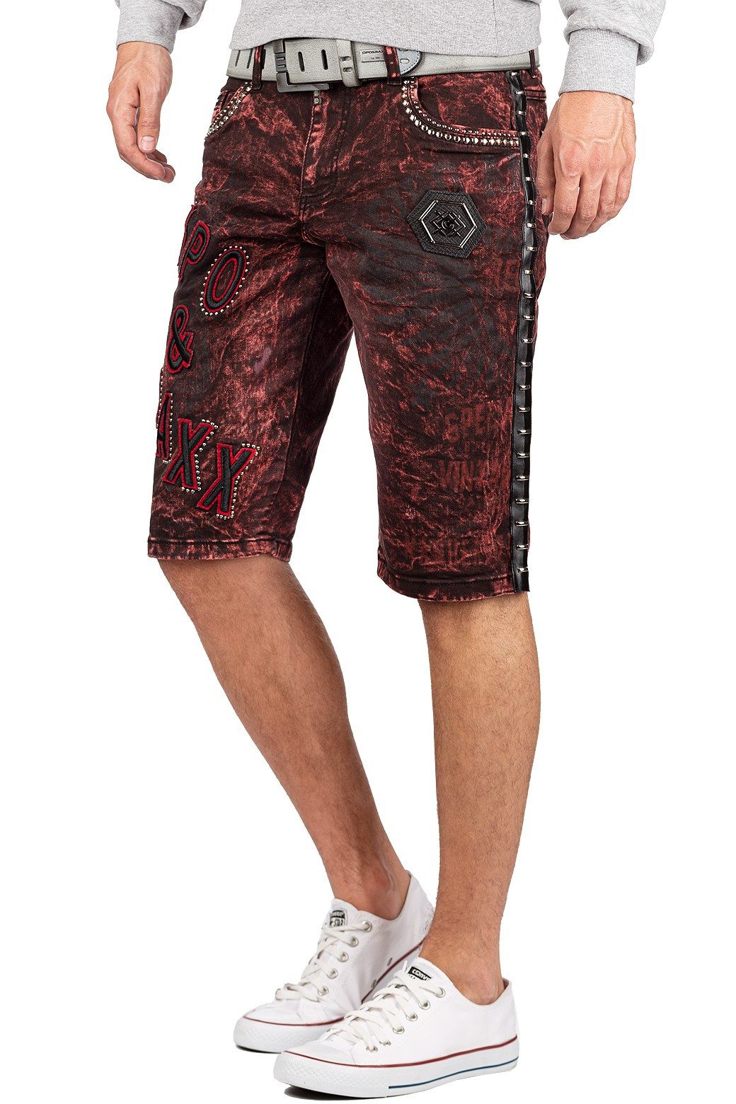 Cipo & Baxx Jeansshorts Herren Regular Fit Kurze Hose Mid Waist BA-CK207 Design mit Kunstlederbereichen und "Cipo & Baxx" Schriftzug – Bild 4 von 5