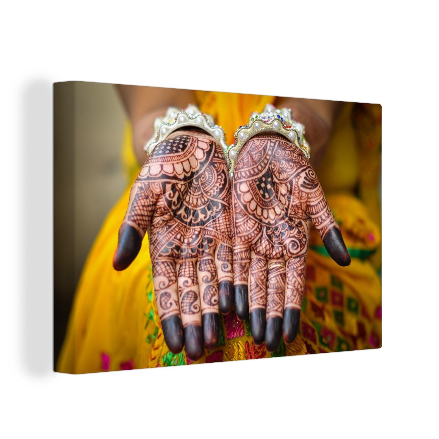 Braut, St), OneMillionCanvasses® Leinwandbilder, Wandbild Leinwandbild Aufhängefertig, Wanddeko, indischen cm tätowierte (1 Henna Hände Mit einer 30x20