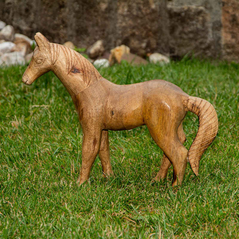 Antikas Dekofigur Pferde Figur Holzfigur Tiere Tierfiguren Dekoration - 32 cm x 26 cm