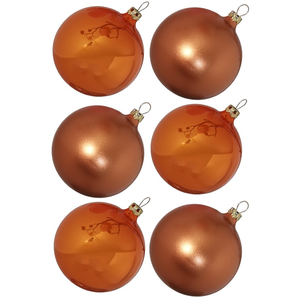 Thüringer Glasdesign Weihnachtsbaumkugel Weihnachtskugel-Set orange mundgeblasen St), (6