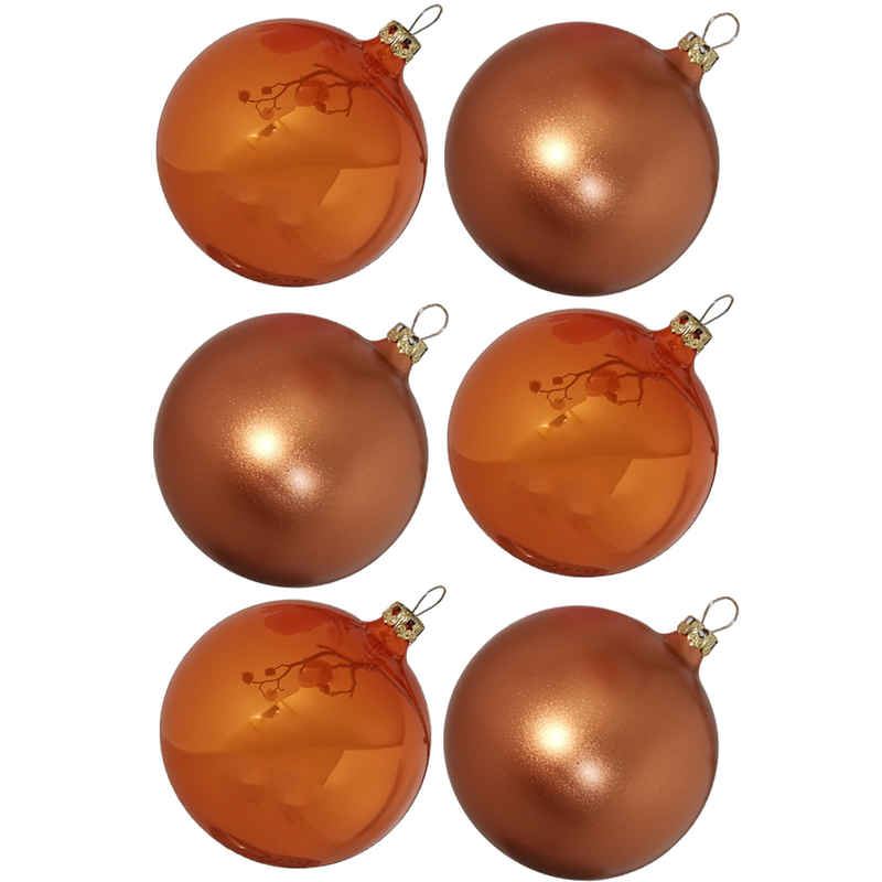 Thüringer Glasdesign Weihnachtsbaumkugel Weihnachtskugel-Set orange (6 St), mundgeblasen