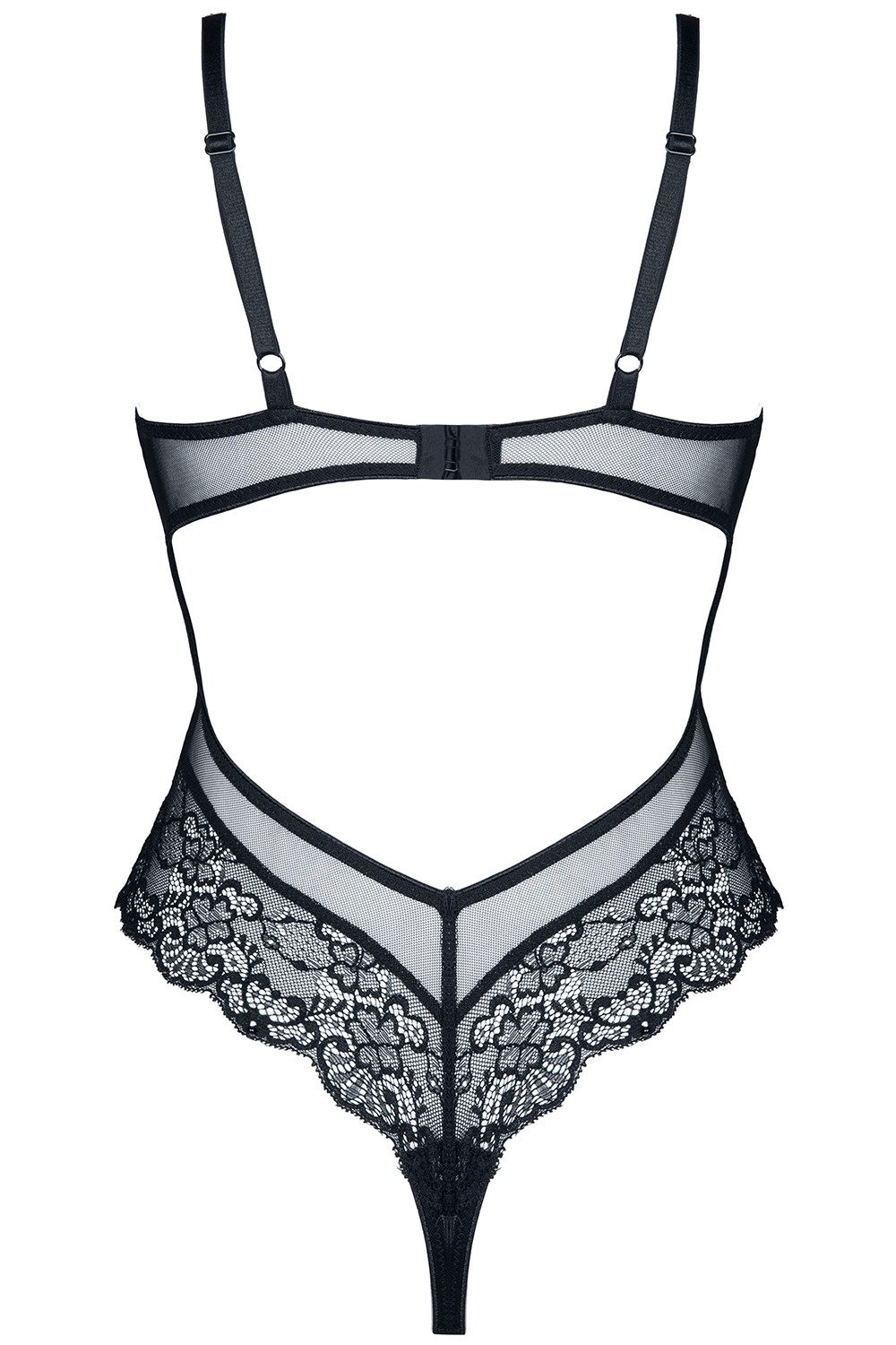 Demoniq Stringbody Damen Dessous Body in schwarz Blumenmuster transparent aus Tüll und Sp
