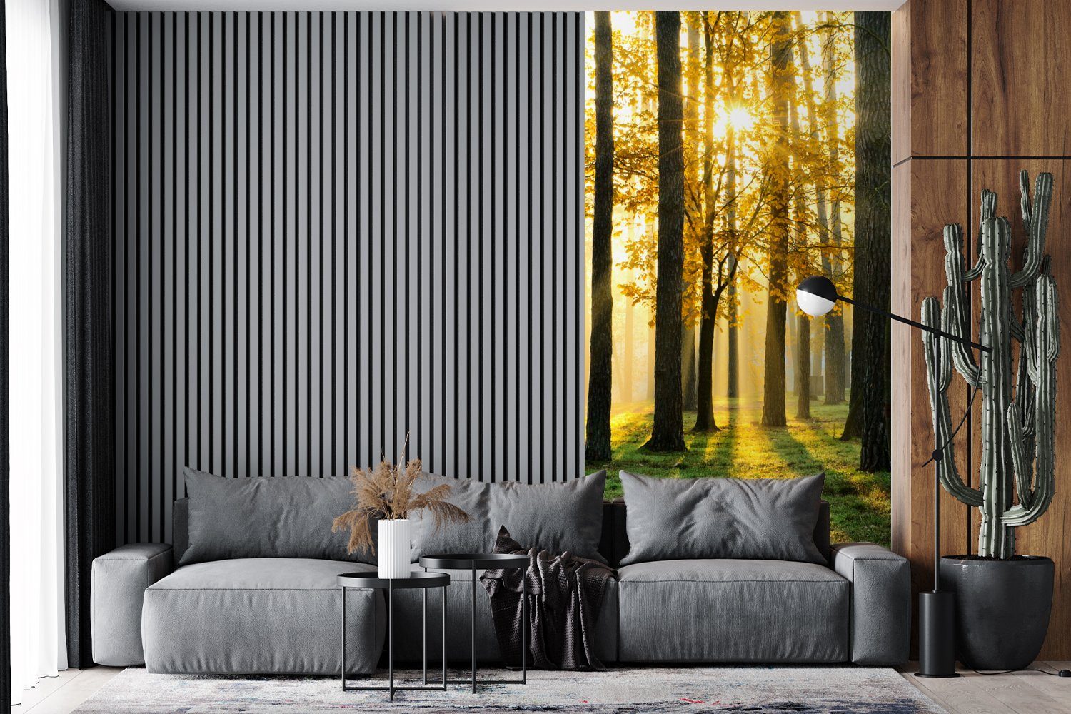 Küche, MuchoWow Bäume Wohnzimmer bedruckt, - Fototapete St), Schlafzimmer Matt, Gras - Sonne für Wald Vliestapete - Landschaft Fototapete Natur, (2 - -