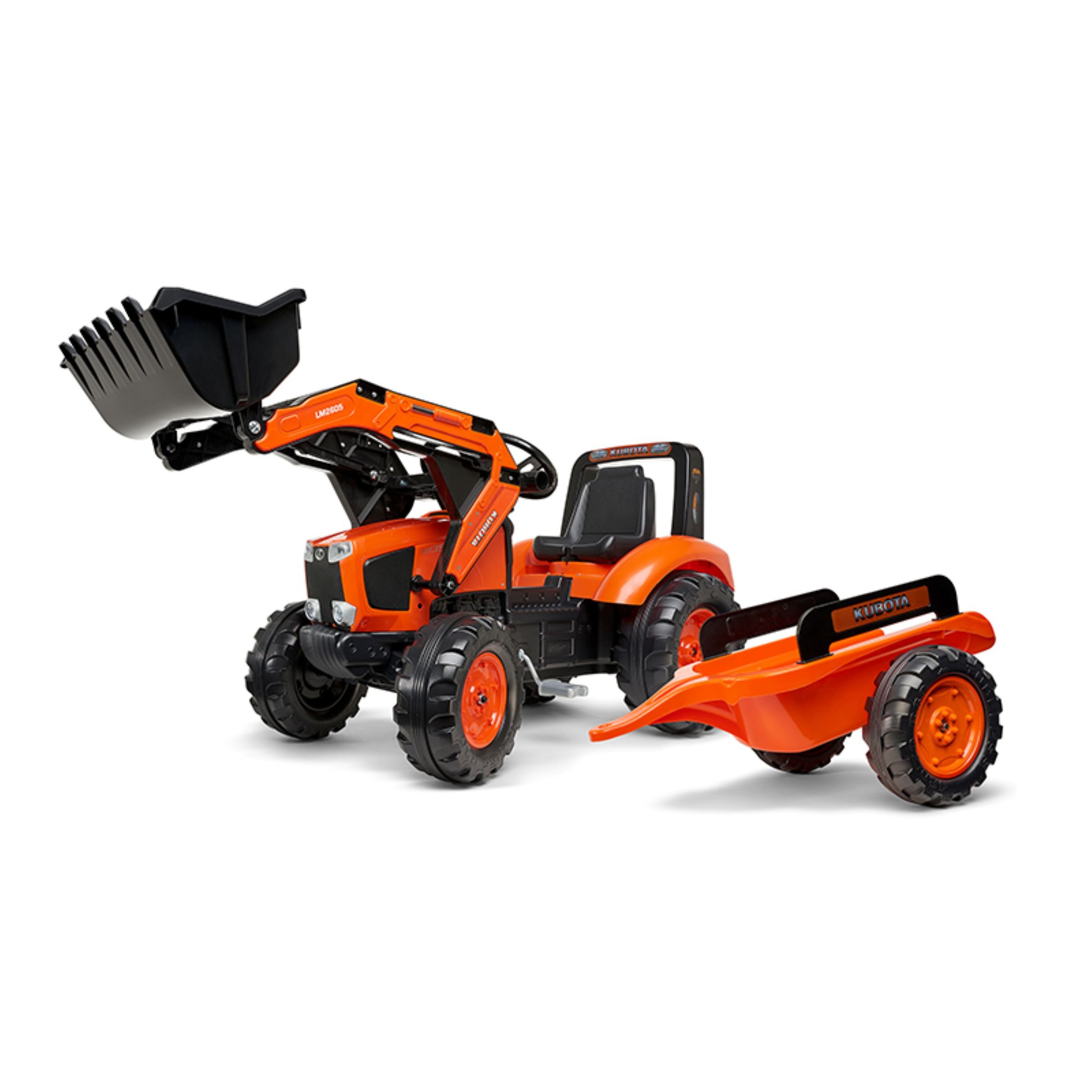 Falk Toys Trettraktor Kubota M135GX Traktor u. Frontlader + Anhänger 2060AM