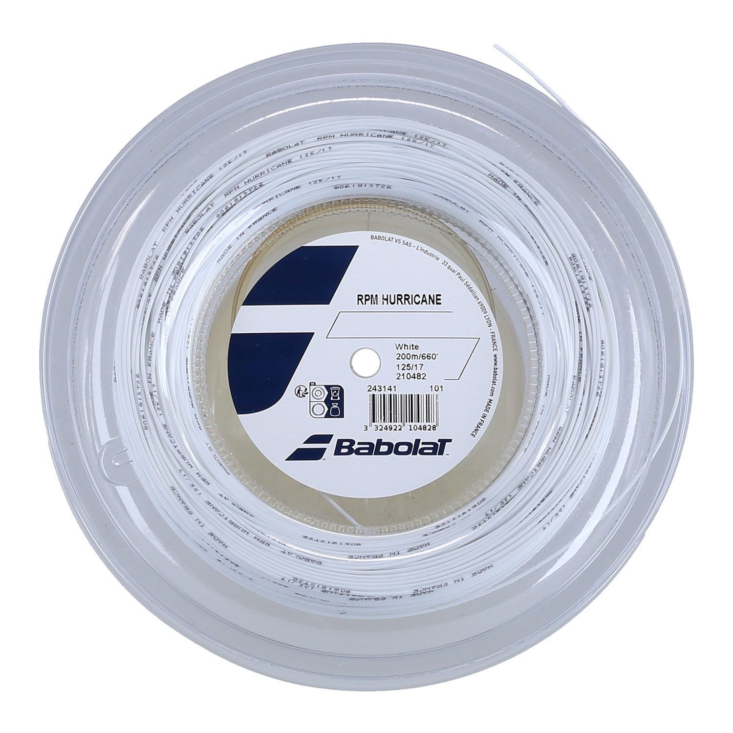 Tennissaite RPM Hurricane (Haltbarkeit+Spin) weiss 200m Rolle