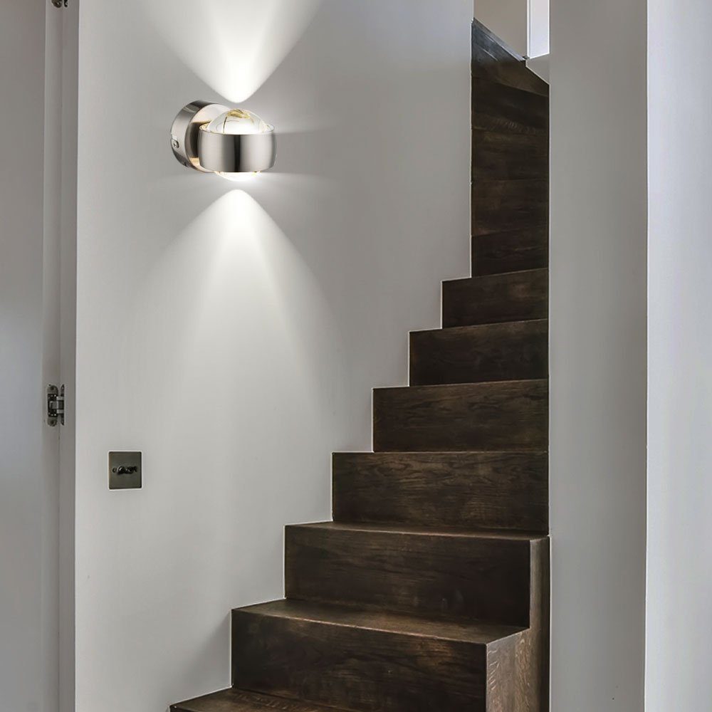 GLOBO LIGHTING LED Wandleuchte, LED-Leuchtmittel fest verbaut, Warmweiß, 2er Set LED Wand Beleuchtungen UP DOWN Strahler Glas Kugel Lampen