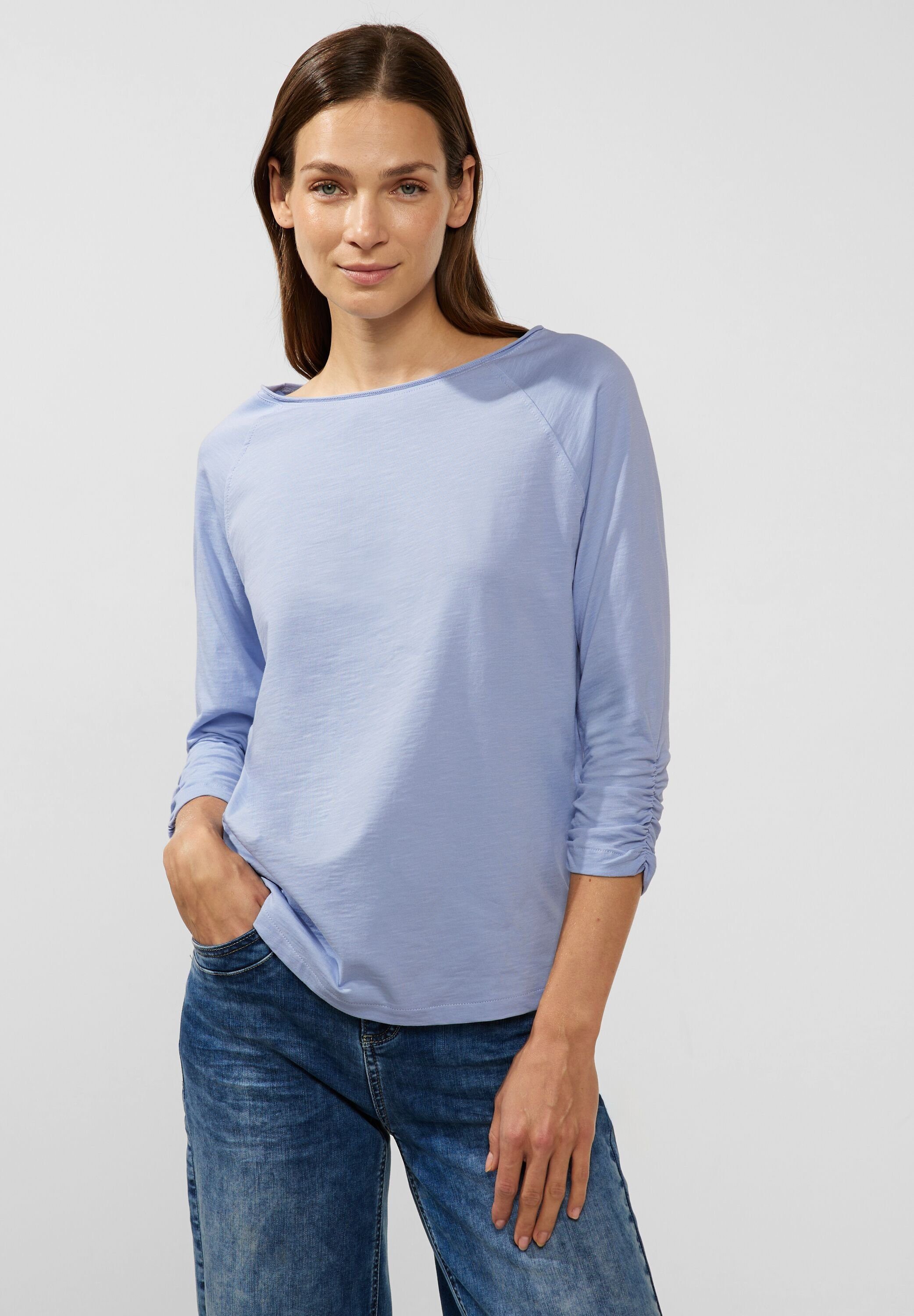 STREET ONE 3/4-Arm-Shirt in Unifarbe mid sunny blue