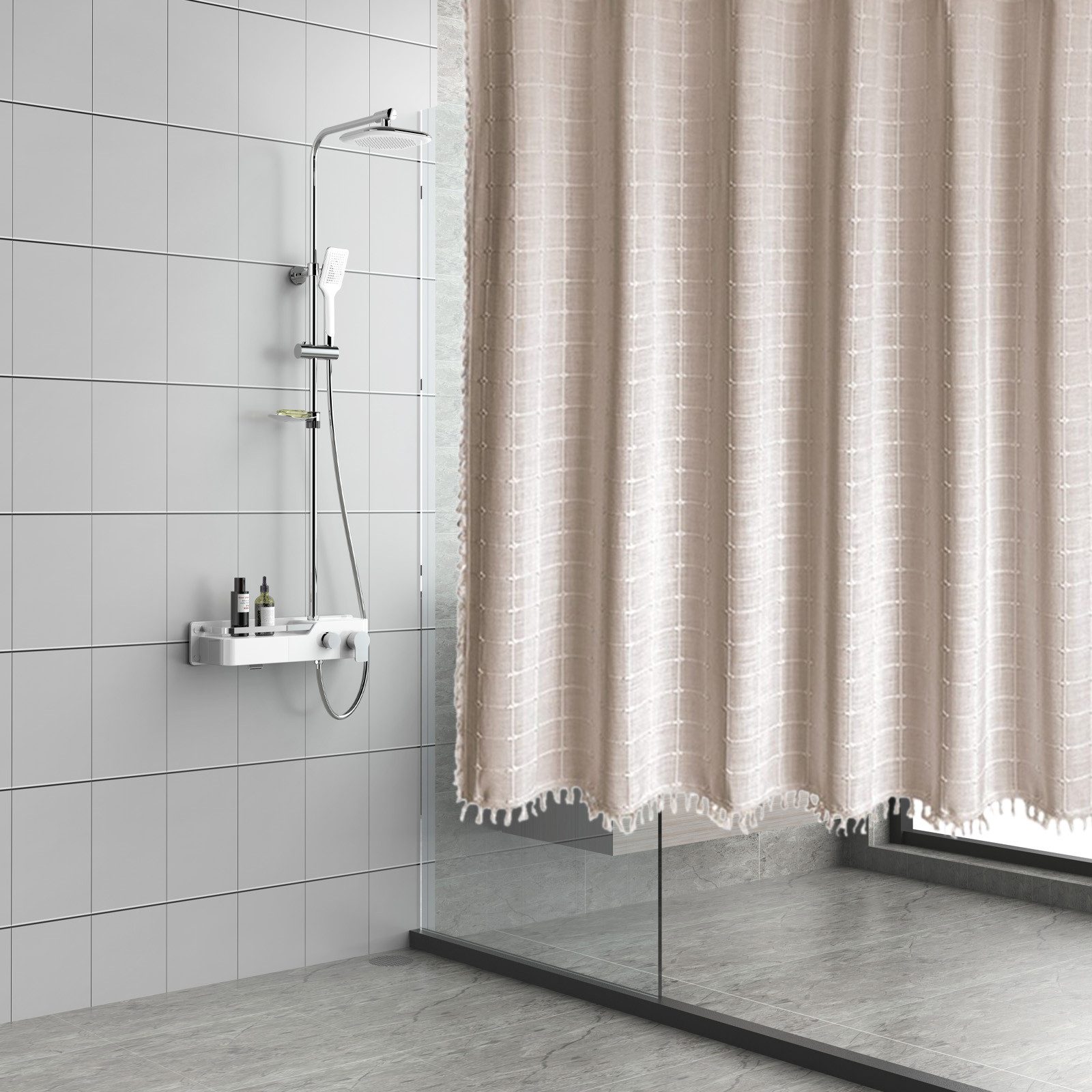 OKWISH Duschvorhang Badewannenvorhang Stoffvorhang Badezimmer Vorhang Breite 183 cm (Badvorhang mit 12 Duschvorhangringe, 1-tlg., Wasserabweisend Anti-schimmel  – Bild 2 von 5