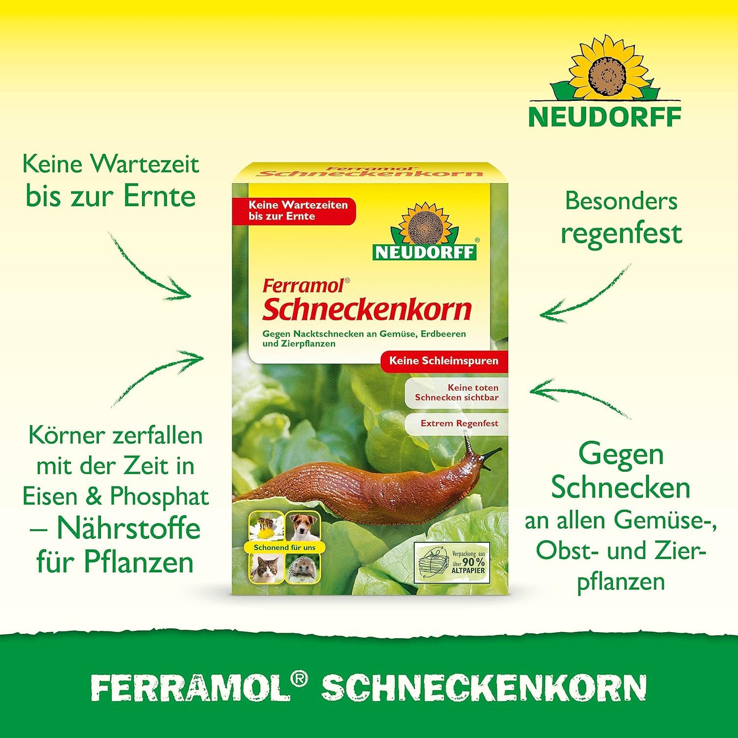 Neudorff Pflanzenstärkungsmittel Ferramol Schneckenkorn 200 g für 40 m², schonend für Tiere & extrem regenfest durch neue Ködertechnologie, schneller & zuverlässiger Schneckenschutz gegen Nacktschnecken, Regenfester Schneckenköder mit sofortigem Fraßstopp