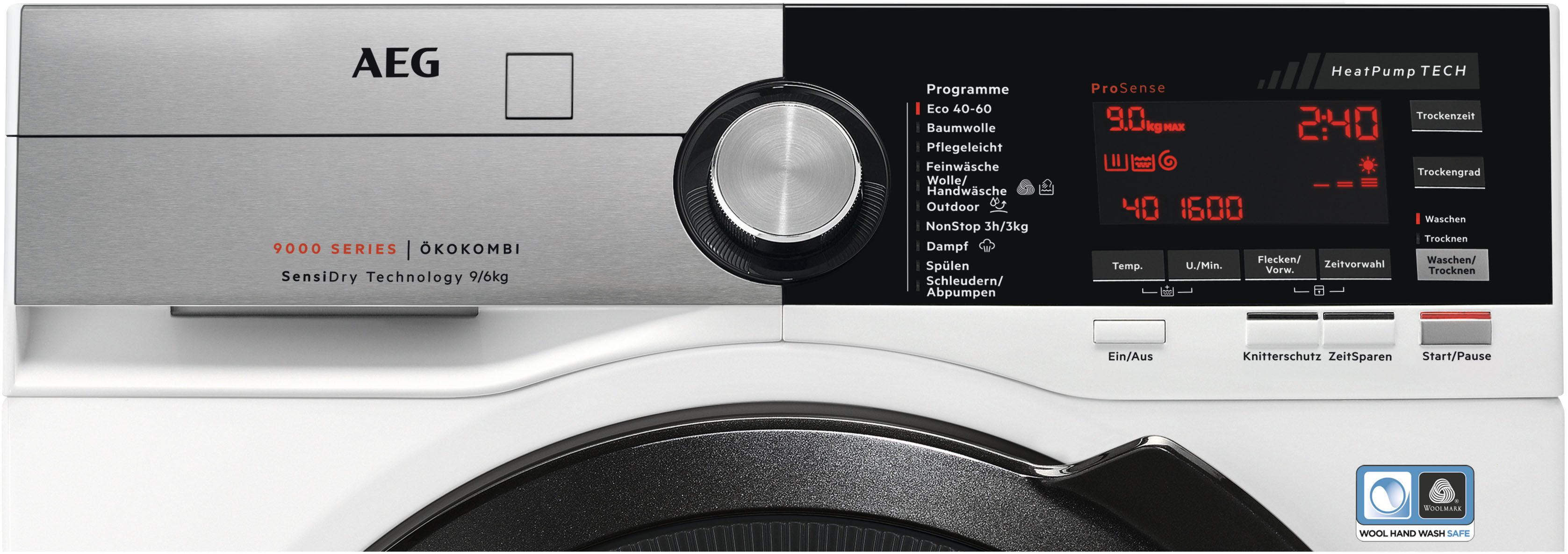 AEG Waschtrockner 9000 SensiDry® L9WEF80690, 9 kg, 6 kg, 1600 U/min, AbsoluteCare®: Wärmepumpe und kein Einlaufen von Wolle und Seide – Bild 2 von 5