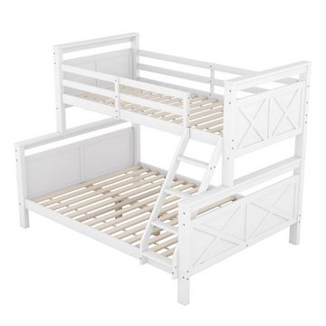 DOPWii Bett Etagenbett mit Leiter und Sicherheitsgeländer,Holzbett, 90(140)x200cm, umbaubar in 2 getrennte Betten, grau/weiss, Etagenbett, Jugendbett