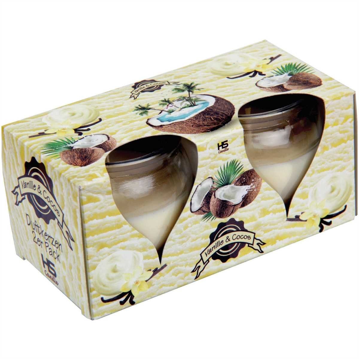 HS Candle Duftkerze im Glas Set (10-tlg), Vanille & Cocus, Duftnote cremig & exotisch, Ø6x6cm, 18h Brenndauer – Bild 2 von 4