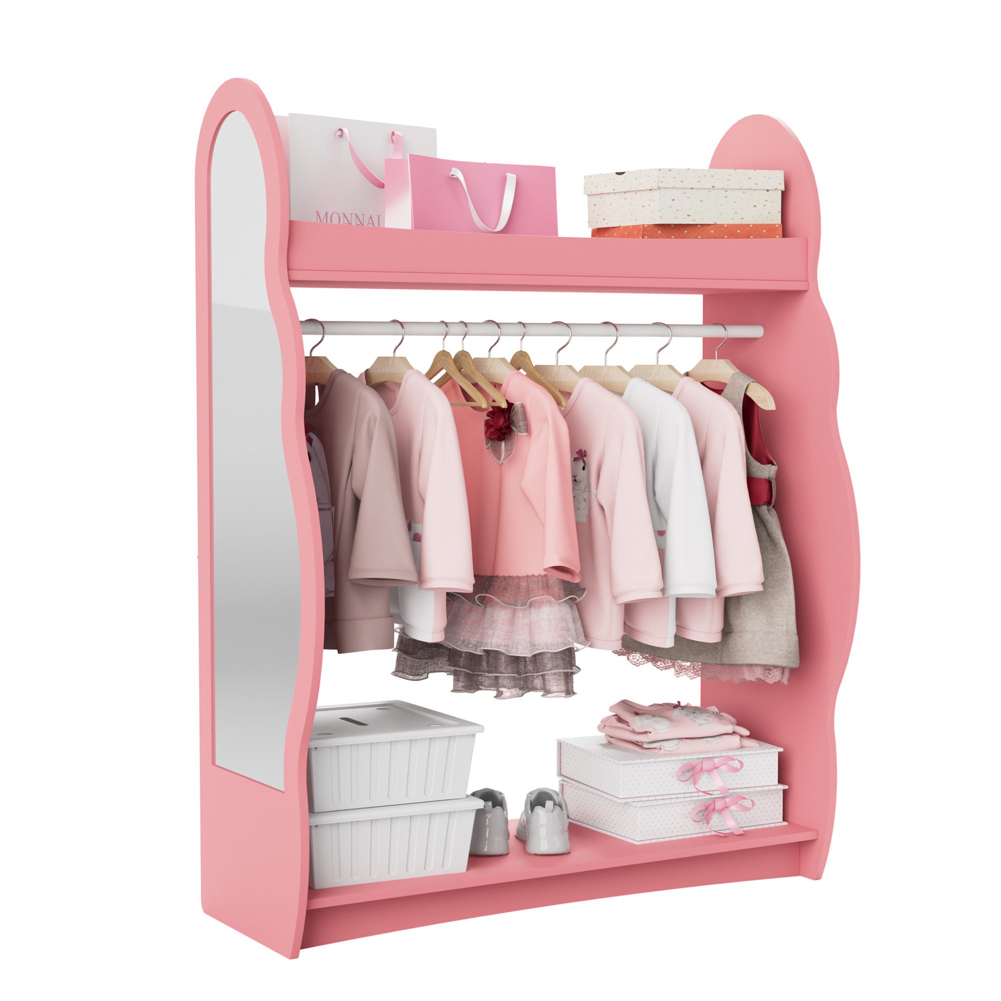 radelldar Kinderkleiderschrank Kleiderständer mit Kleiderstange (1-St) mit Spiegel & 2 Haken, Holz
