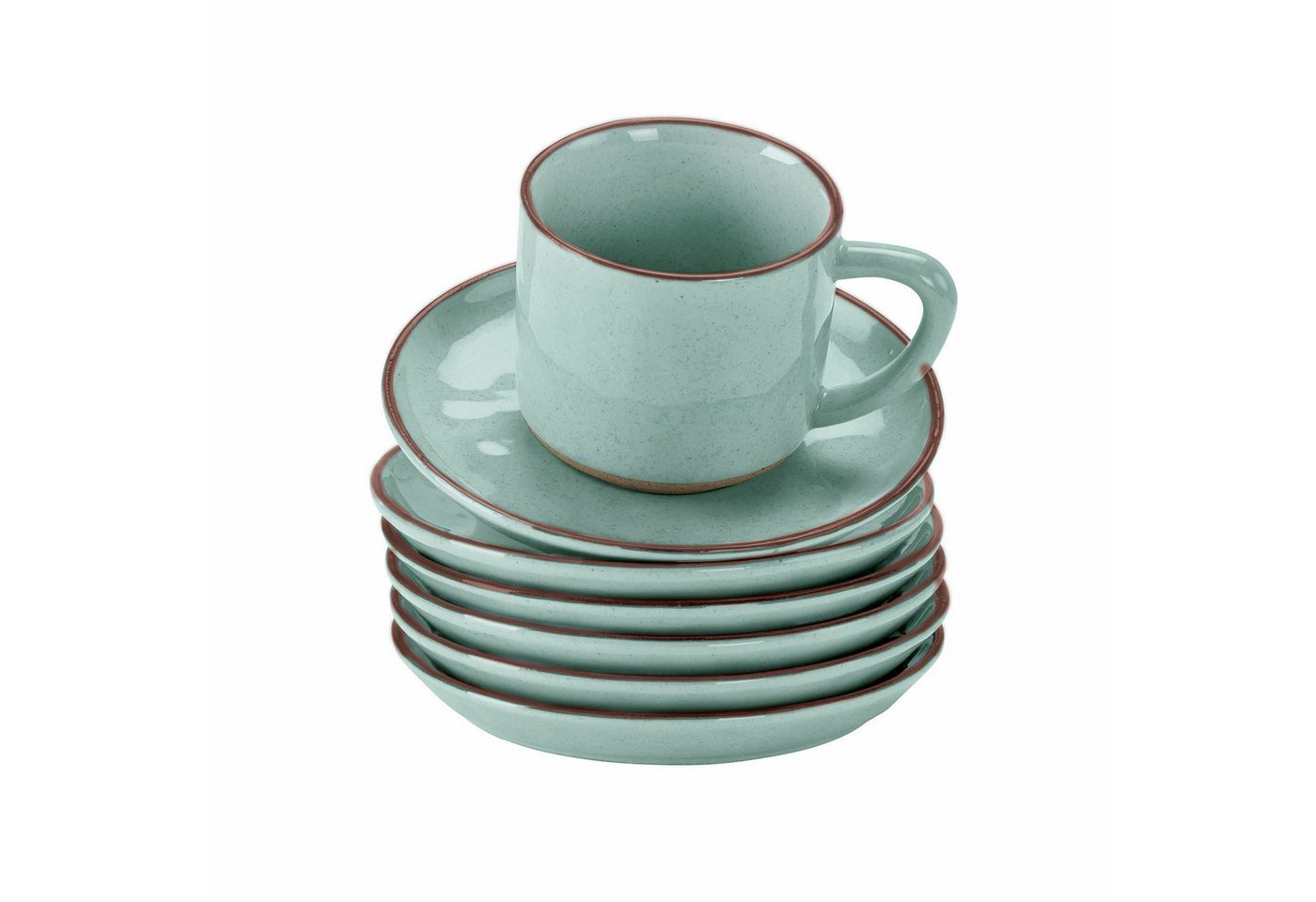 Mirabeau Geschirr-Set Tasse mit Untertasse 6er Set Biarré türkis, Steinzeug
