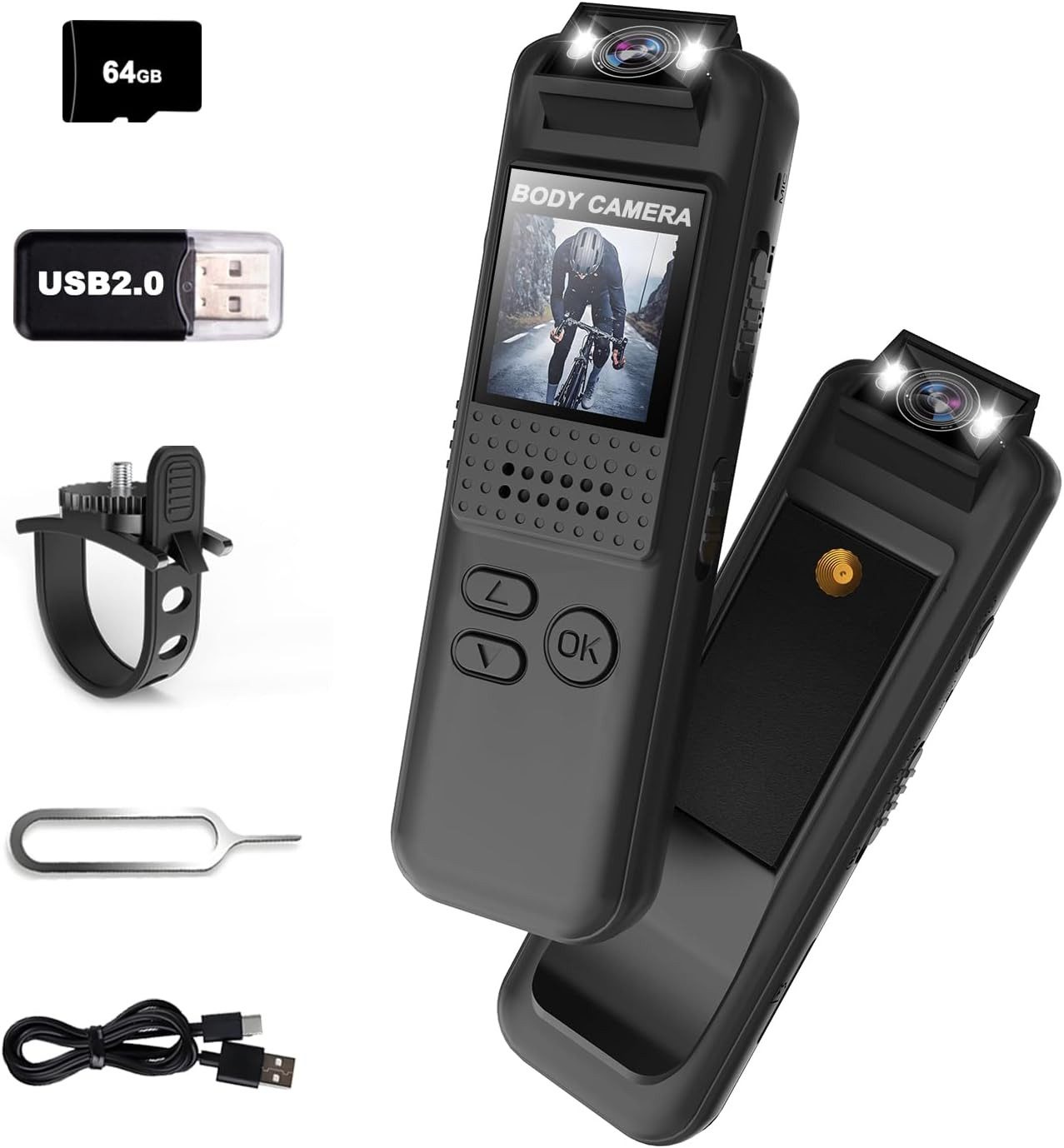 SpionProfi Überwachungskamera 64GB Bodycam Körperkamera Video Kamera mit Nachtsicht FULL HD (1-tlg., Sport Outdoor Mini Bodycam Kamera mit 64GB Speicher)