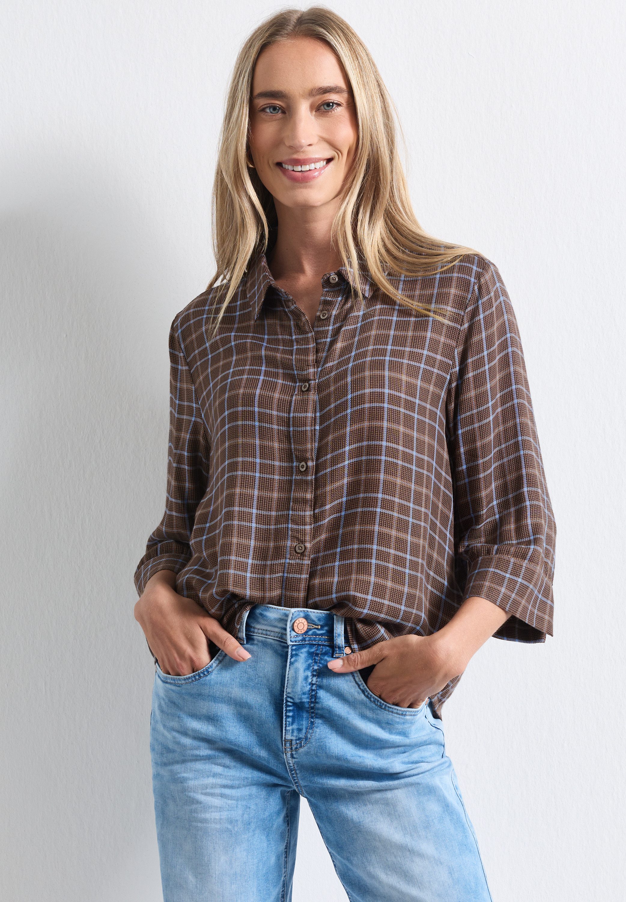 STREET ONE Karobluse 3/4-Arm mit Hemdblusenkragen