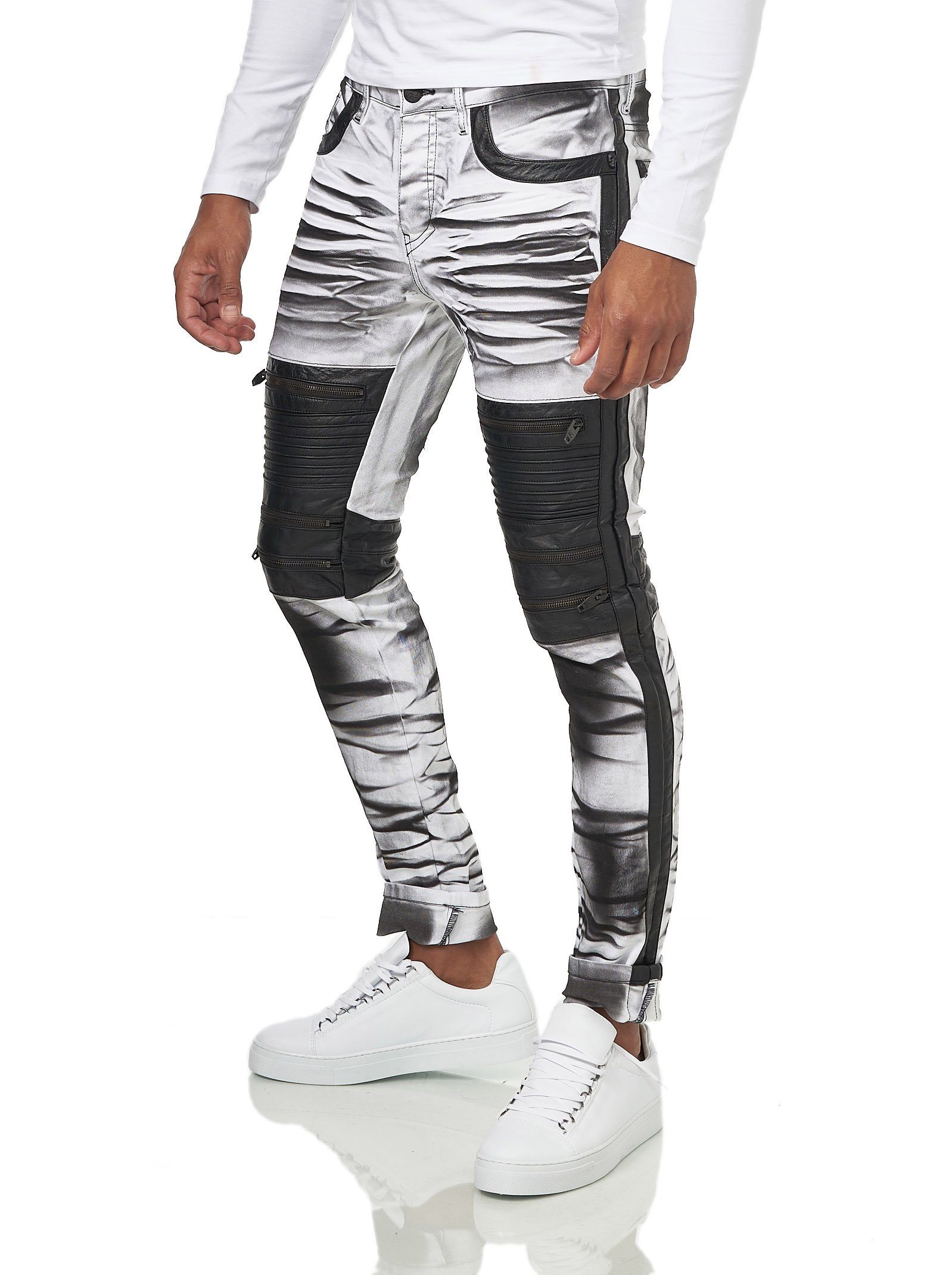 KINGZ Slim-fit-Jeans mit auffälliger Batik-Waschung