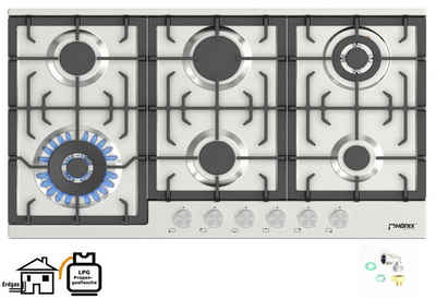Phönix Germany Gas-Kochfeld PS-906L, Gaskocher 6 flammig mit Zündsicherung, Propan- / Erdgas, H-Gas