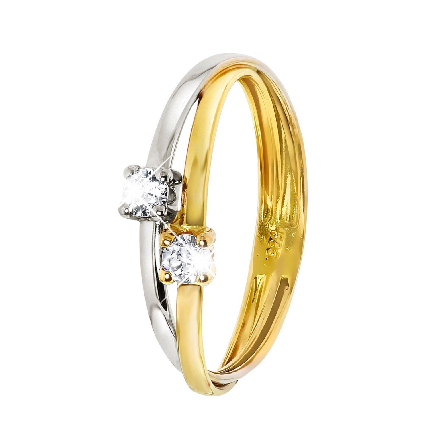 LUCARDI Fingerring Ring - 585 Gold - Silber-Gold - Zirkonia - Damen