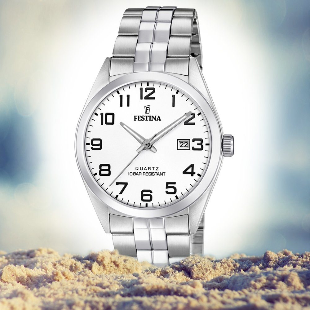 Festina Quarzuhr Festina Herren Uhr F20437/1 Edelstahl, (Analoguhr), Herren Armbanduhr rund, Edelstahlarmband silber
