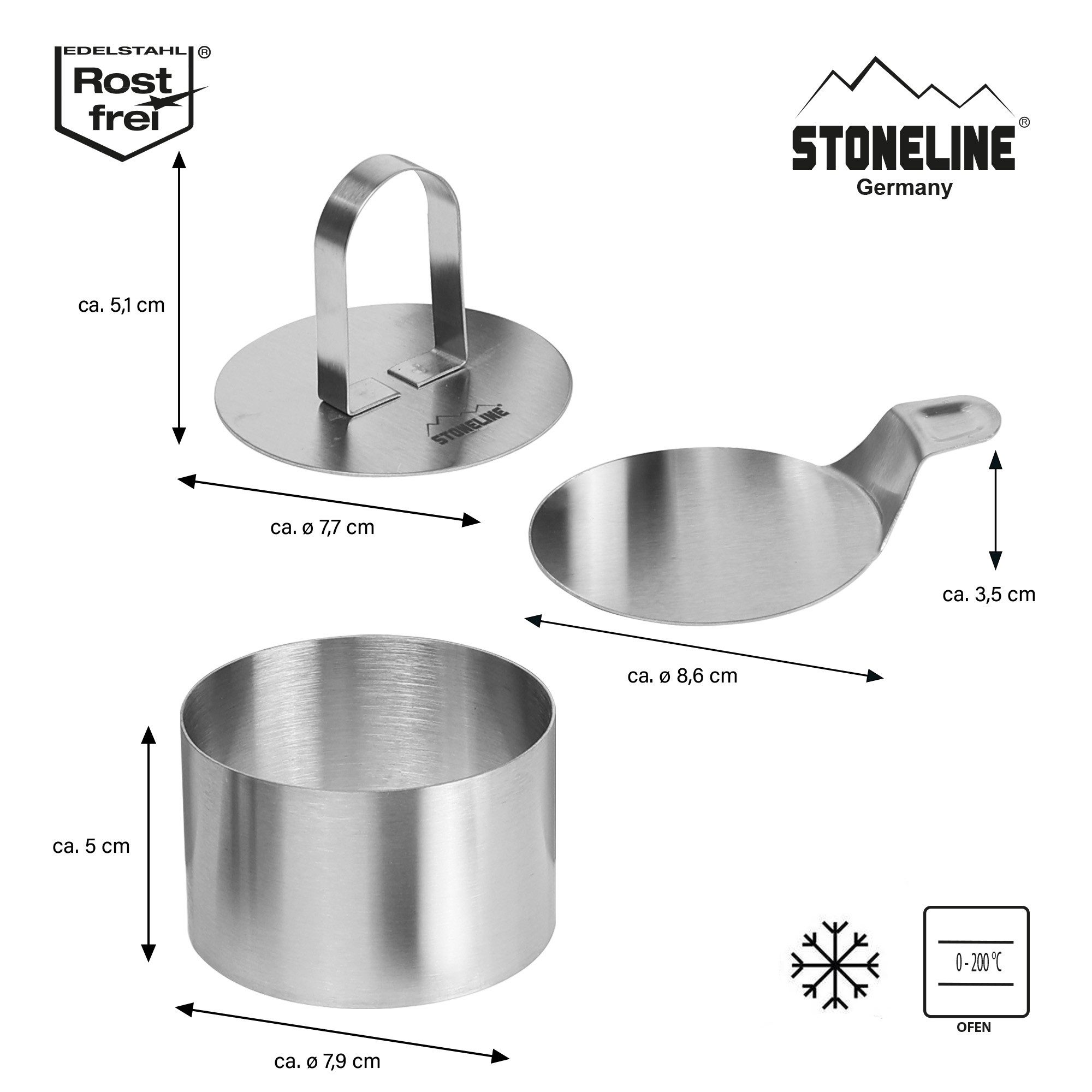 STONELINE Speisering, Edelstahl, (3 tlg), vielseitig verwendbar, backofen-/ gefriergeeignet, Designed in Germany