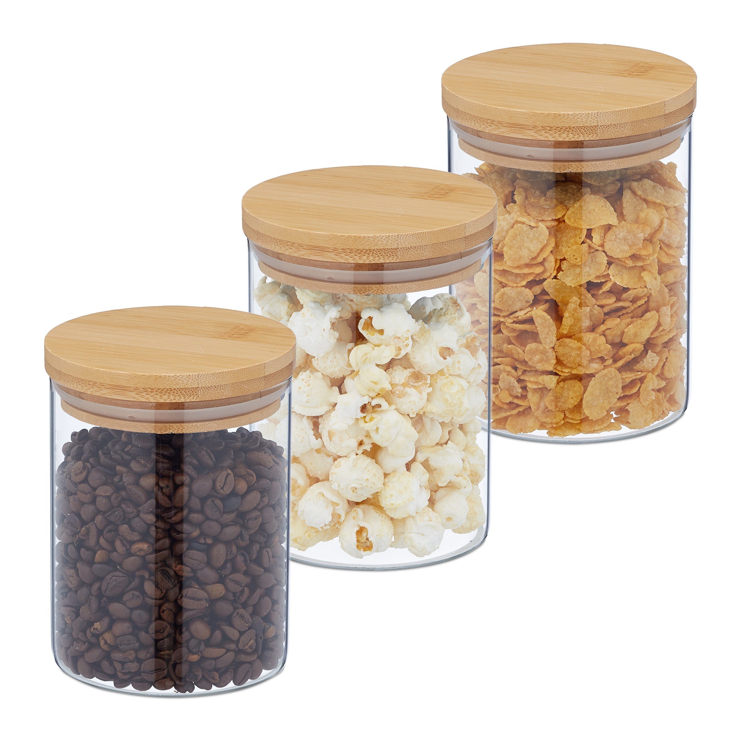 relaxdays Vorratsglas 3er Set Vorratsgläser mit Deckel 650 ml, Glas, (3-tlg)